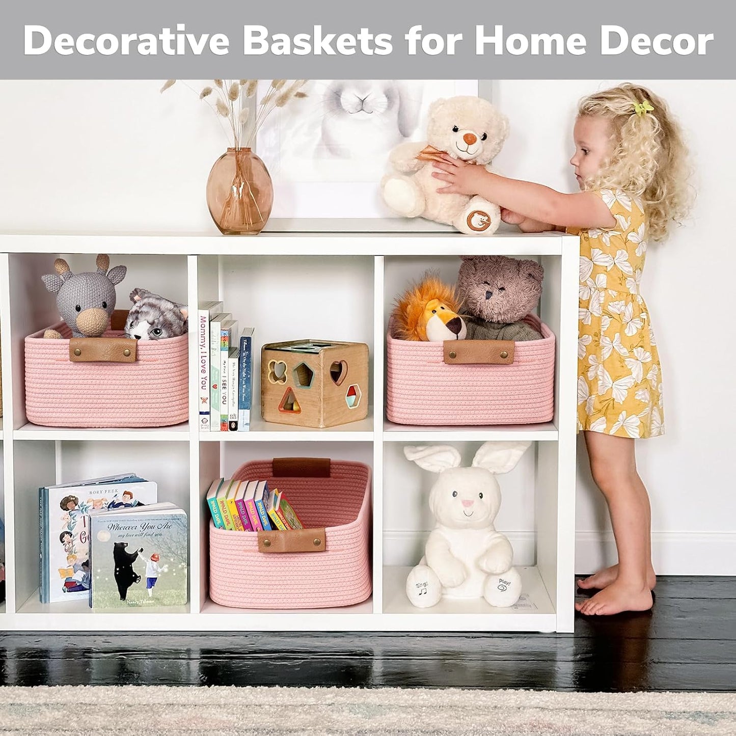 Decorative Woven Baskets / Pink / 14.5 x 13 x 6