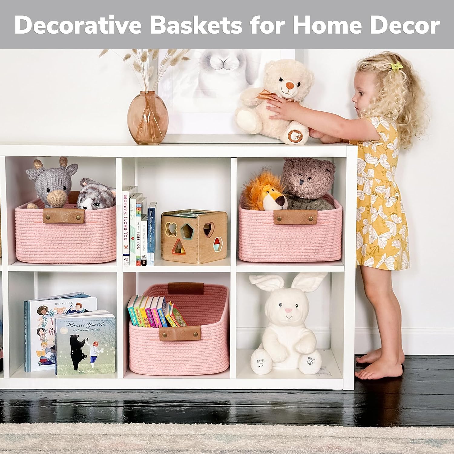 Decorative Woven Baskets / Pink / 14.5 x 13 x 6