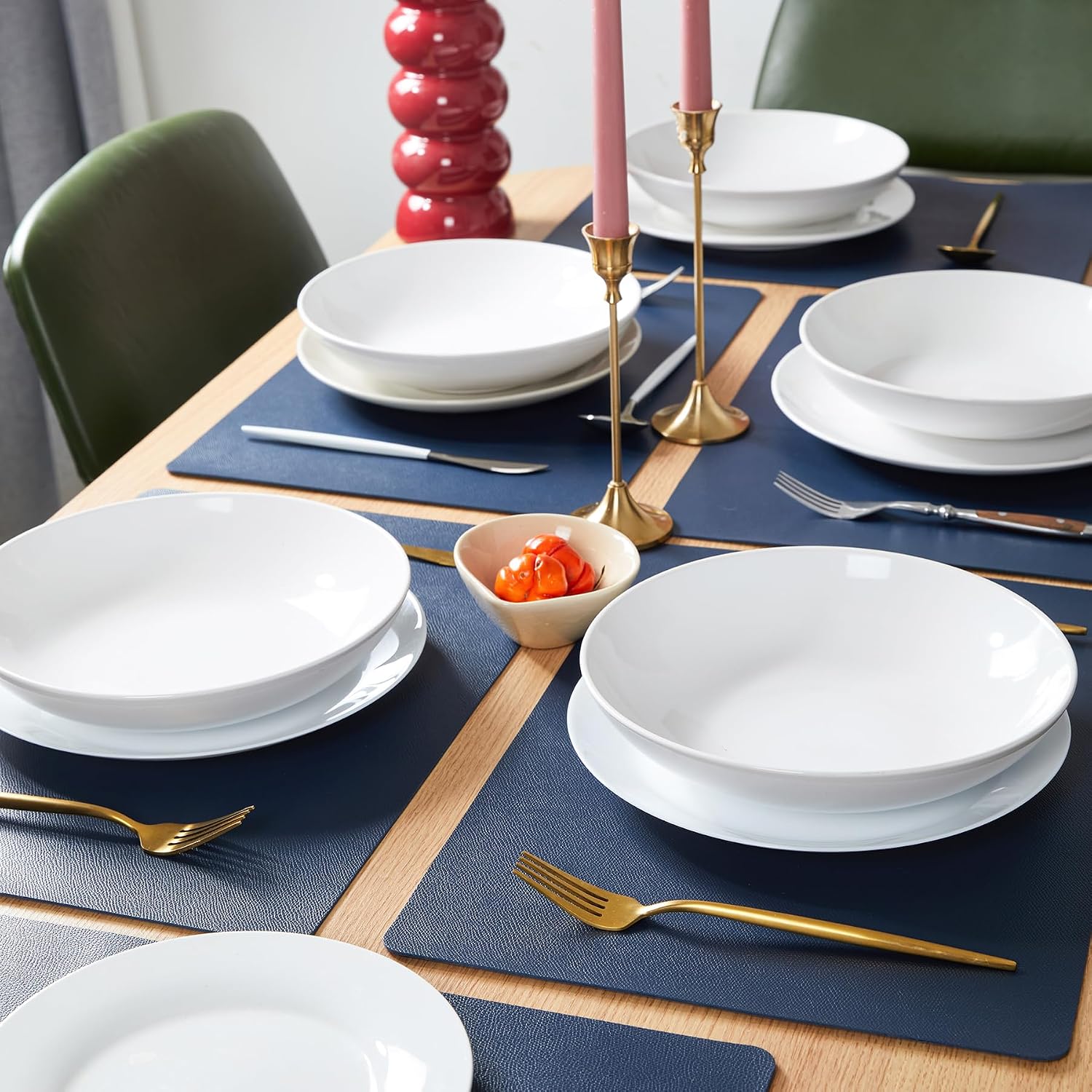 DOLOPL Navy Blue Placemats Set of 6, Wipeable Faux Leather Place Mats | Leather-look, Easy Clean,Washable, Heat