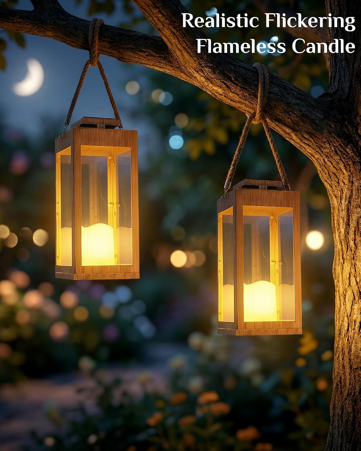 2Pack 13" Metal Decorative Porch Lanterns Solar Lanterns Outdoor Waterproof | LED Flickering Flameless Candle