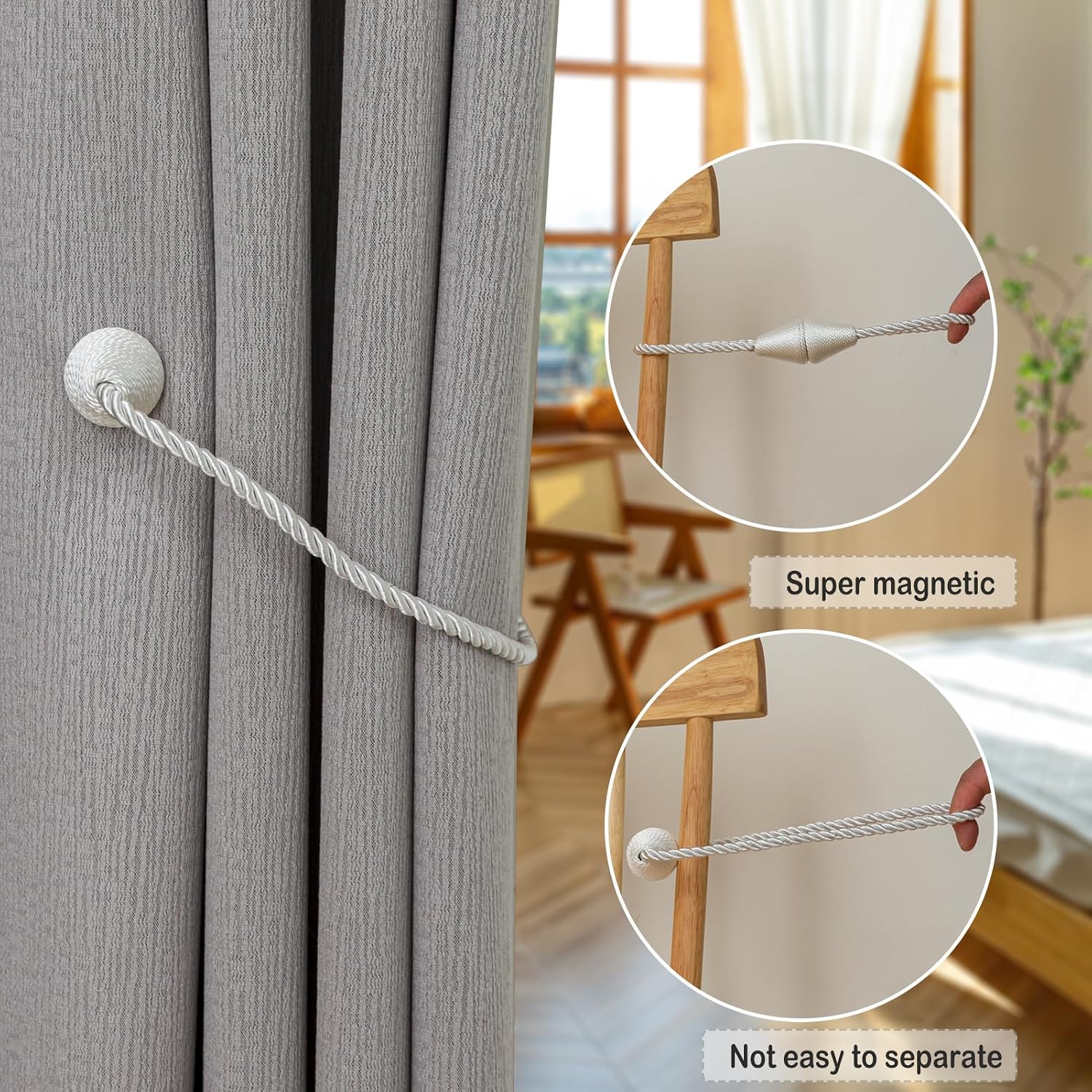 Magnetic Curtain Tiebacks 8 Pack Outdoor Rope Curtain Tie Backs Decorative Window Treatment Holdbacks for Home