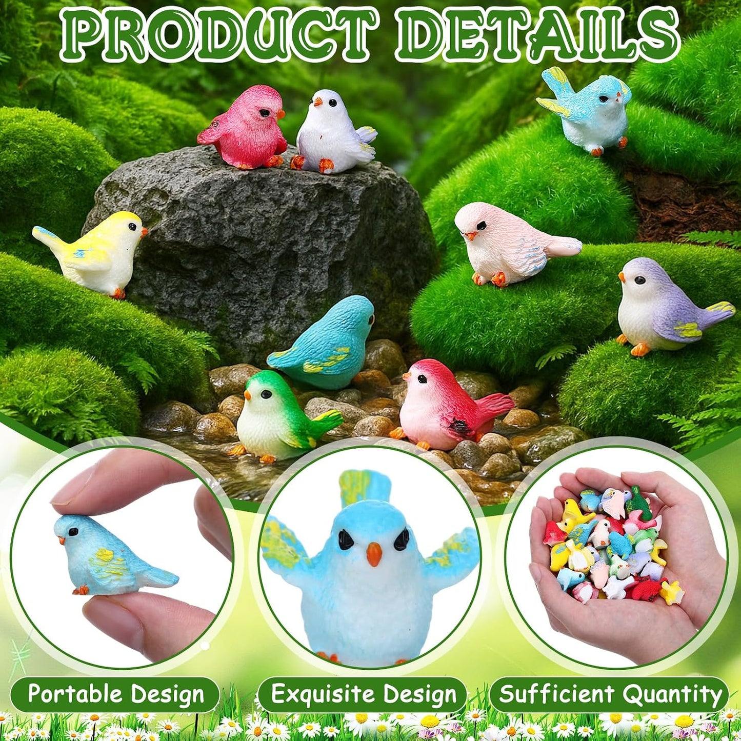 Mini Bird Figurines Tiny Resin Bird Statues Realistic Animal Figures for Fairy Garden / Set of 50