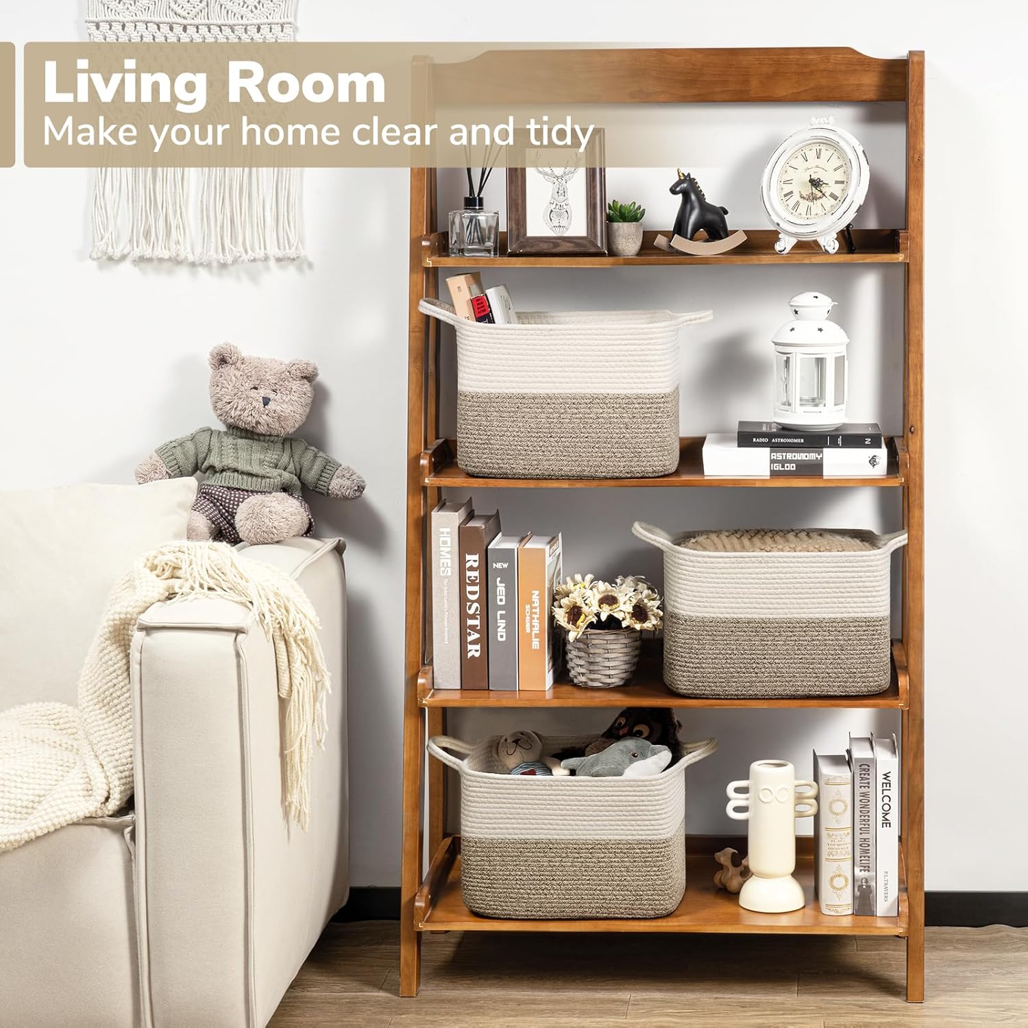 Woven Storage Baskets for Organizing / Light Brown / 13"L x 10"W x 9"H