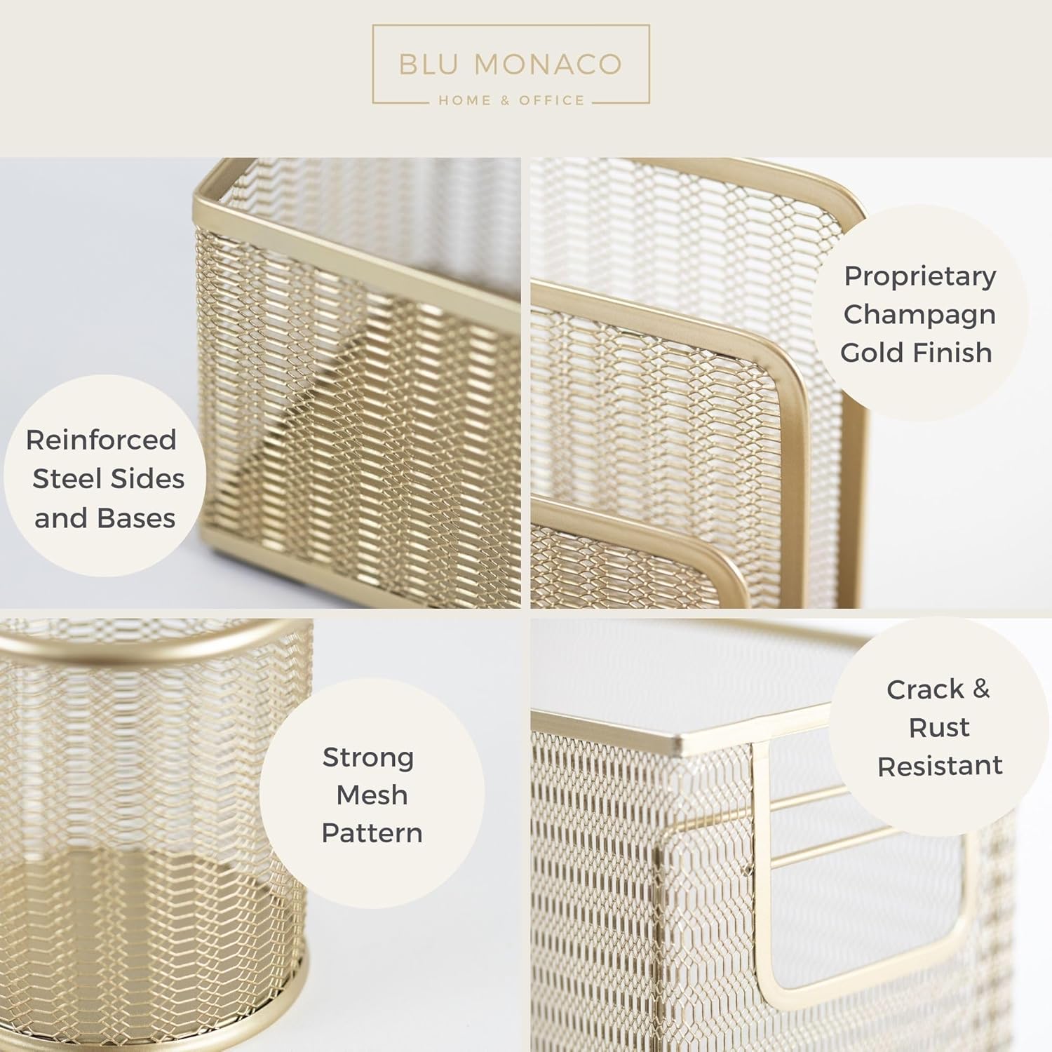 BLU MONACO | Gold Desk File Folder Organizer Set | Desktop Hanging File Organizer with Letter Size Holder | Hanging