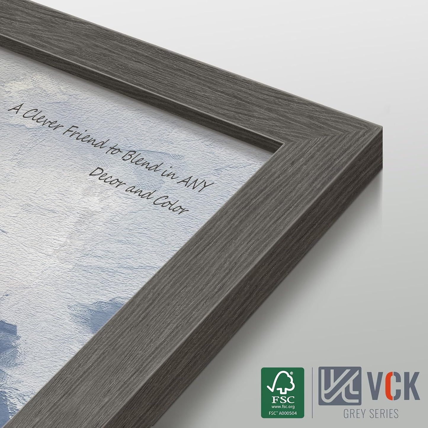 VCK 8x10 Picture Frame Grey 4 Pack, Wide Thick Wood Border, for Photo | Exclusive Woodgrain, Wall/Tabletop, HD