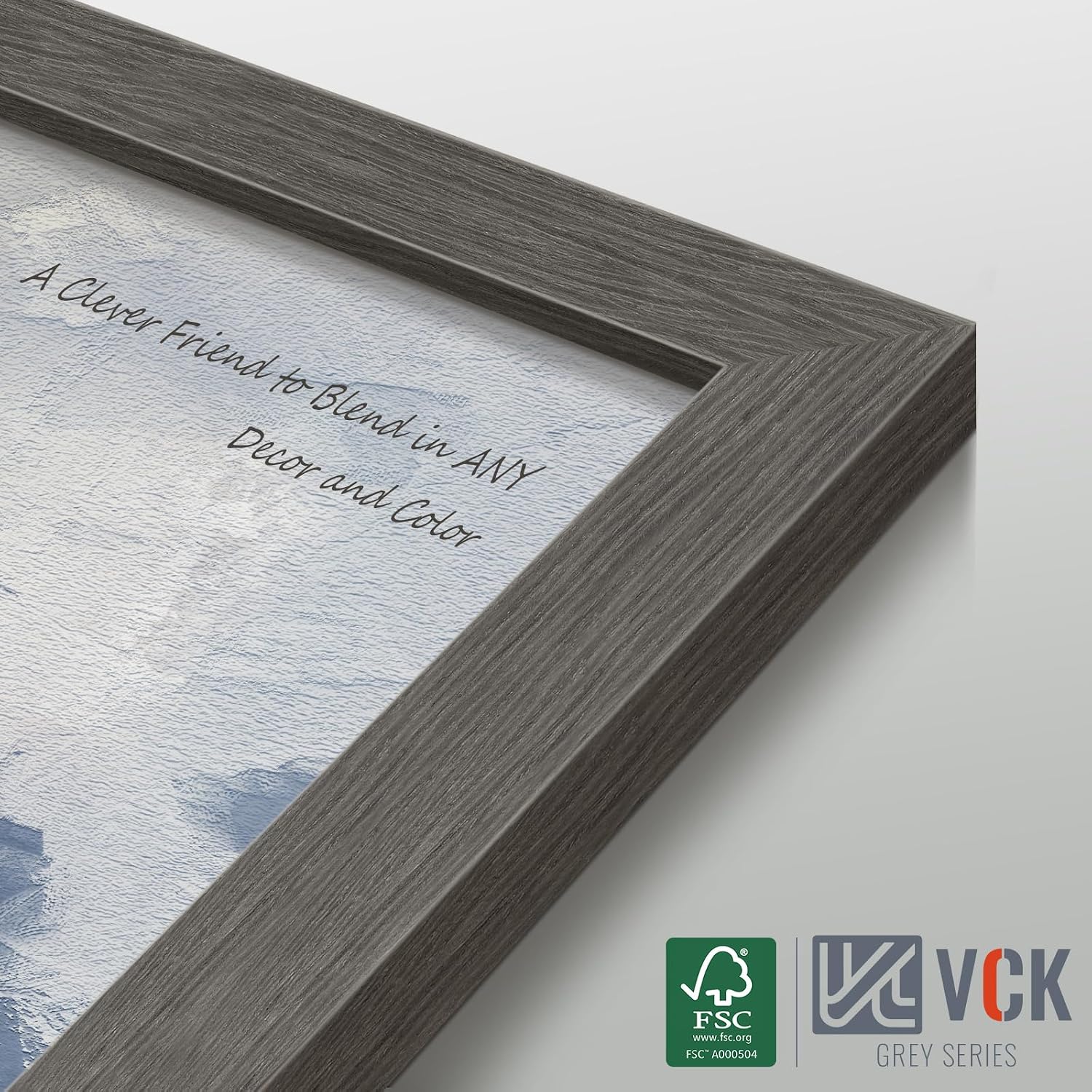 VCK 8.5 by 11 Picture Frame Grey 4 Pack, Wide Thick Wood Border, for Photo | Exclusive Woodgrain, Wall/Tabletop, HD