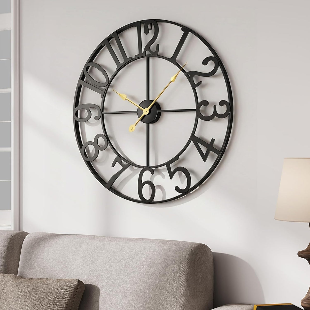 Cuspin 20 Inch Wall Clock for Living Room Decor Black Metal Round Clock | Battery operated, Silent non ticking, easy to