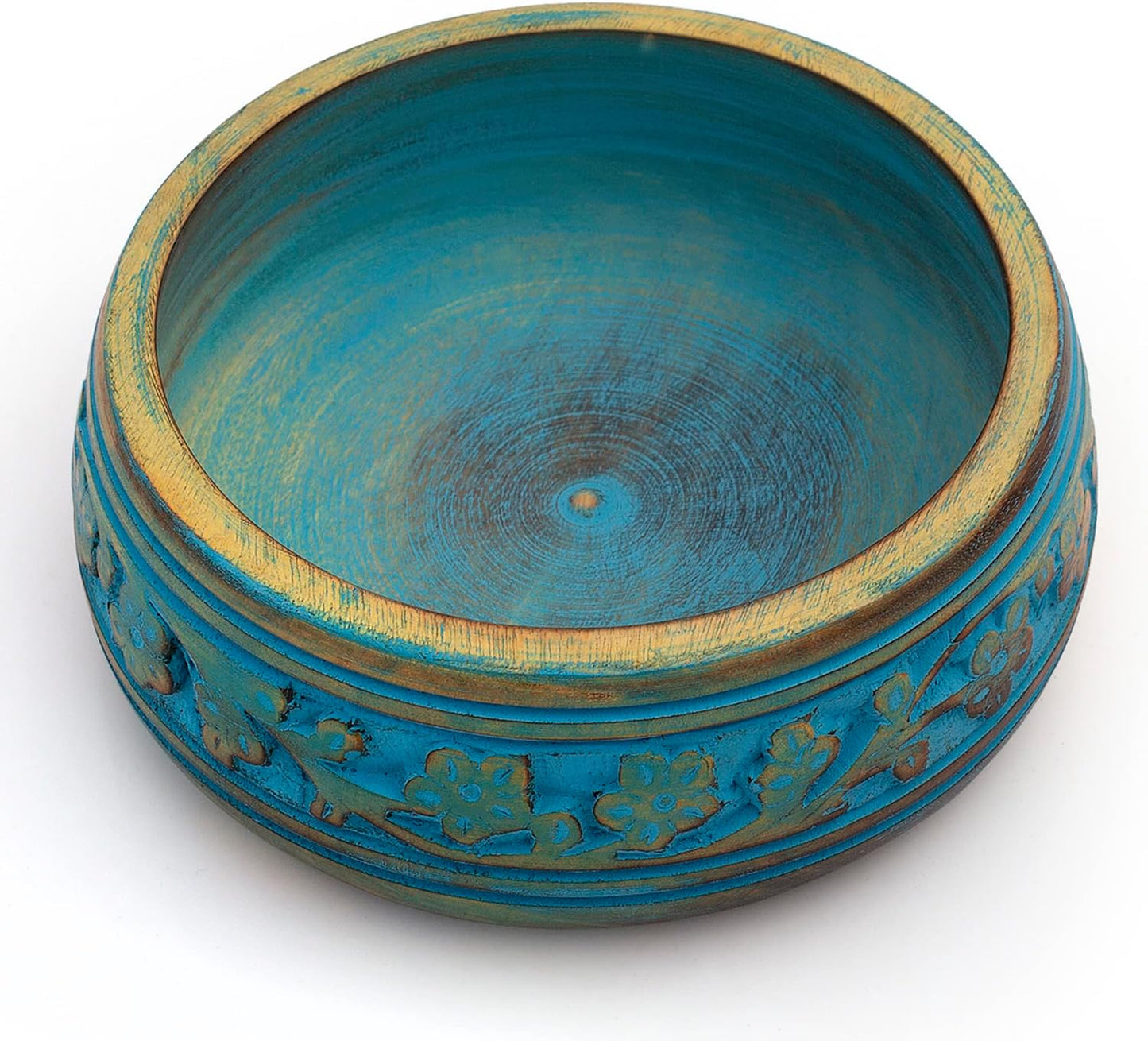 Handmade " Decorative Mango Wood Snack Serving Bowl For Dry Fruits Chips / Blue Wash Finish / 6 x 2
