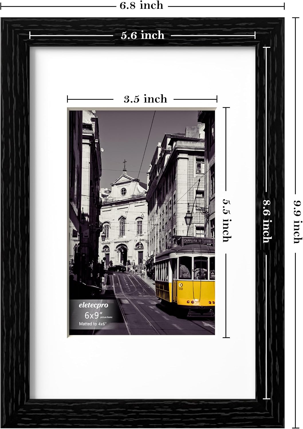 eletecpro 6x9 Picture Frames, Acrylic Cover, Black, Set of 10 | Display Photo 4x6 with Mat or 6x9 without, Horizontal