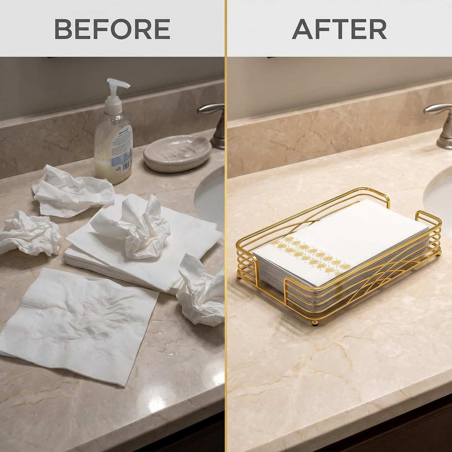 Gold Tray / D - Matt Gold Napkin Holder for Bathroom / Guest Towel Holder