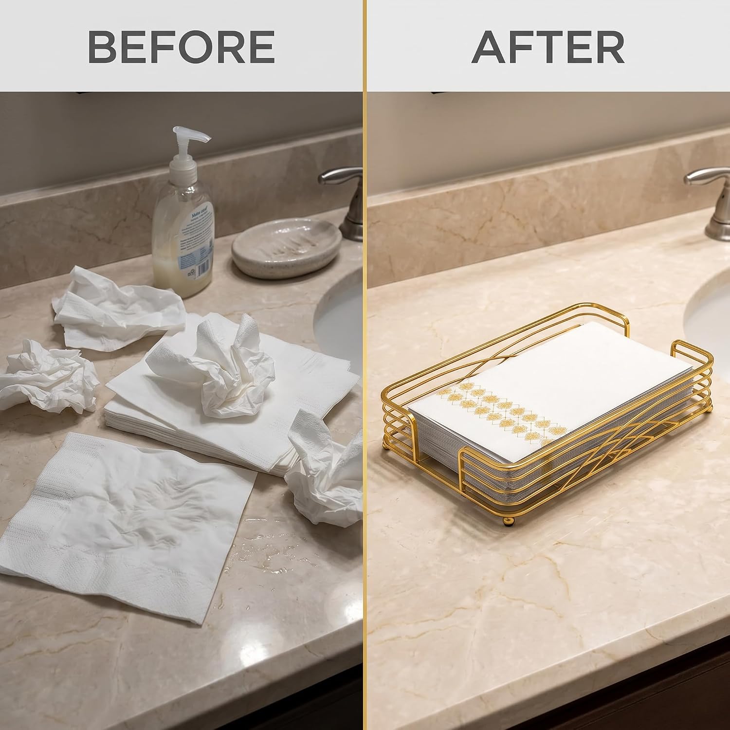 Gold Tray / D - Matt Gold Napkin Holder for Bathroom / Guest Towel Holder