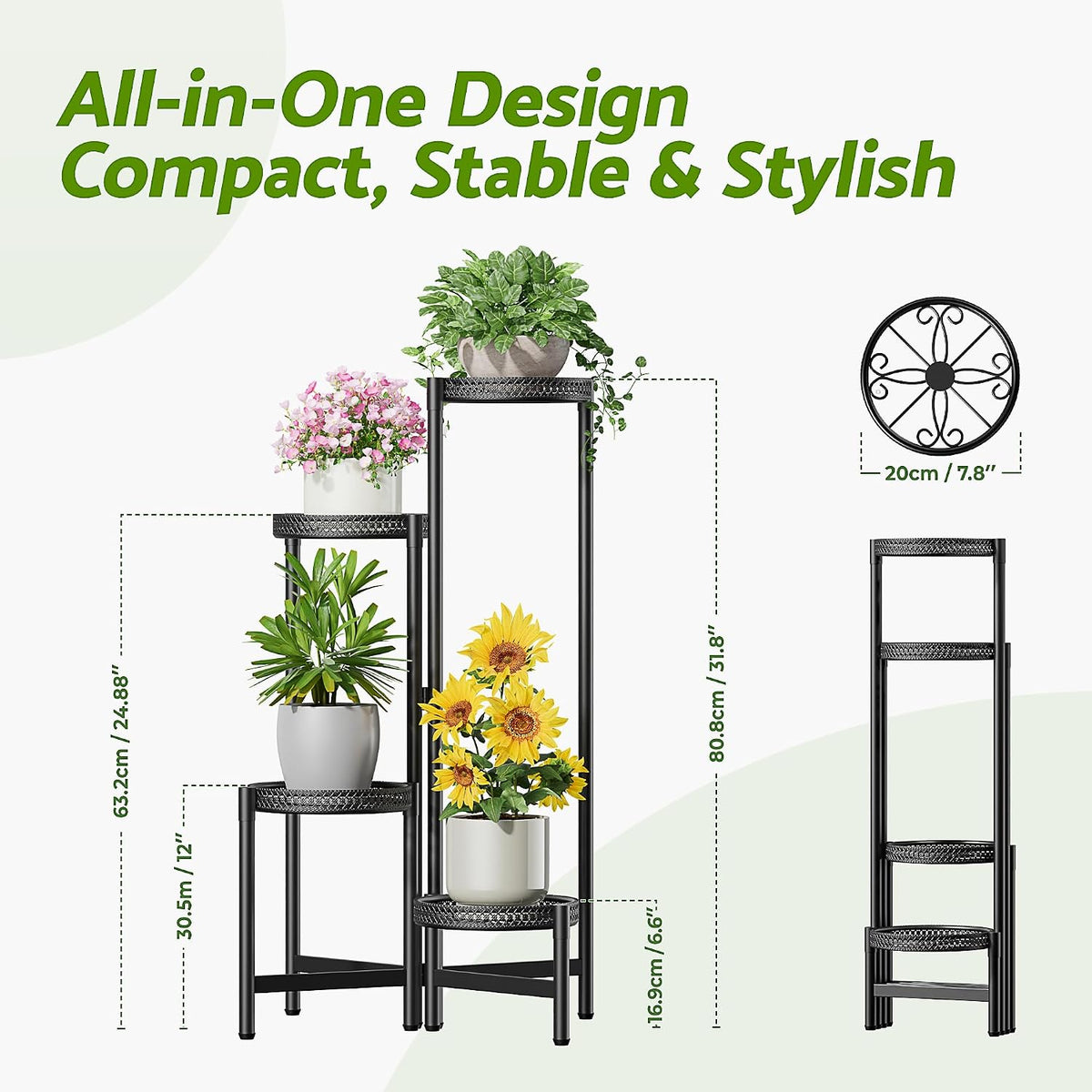 4 Tier Metal Plant Stand Indoor Outdoor, Corner Tall Plant Shelf for Multiple Plants, Foldable Plant Stand Heavy Duty