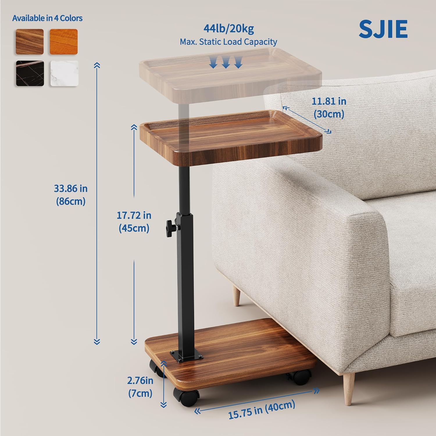 360°Swivel TV Tray Table for Small Spaces / L15.7*w11.8 / Walnut-height Adjustable