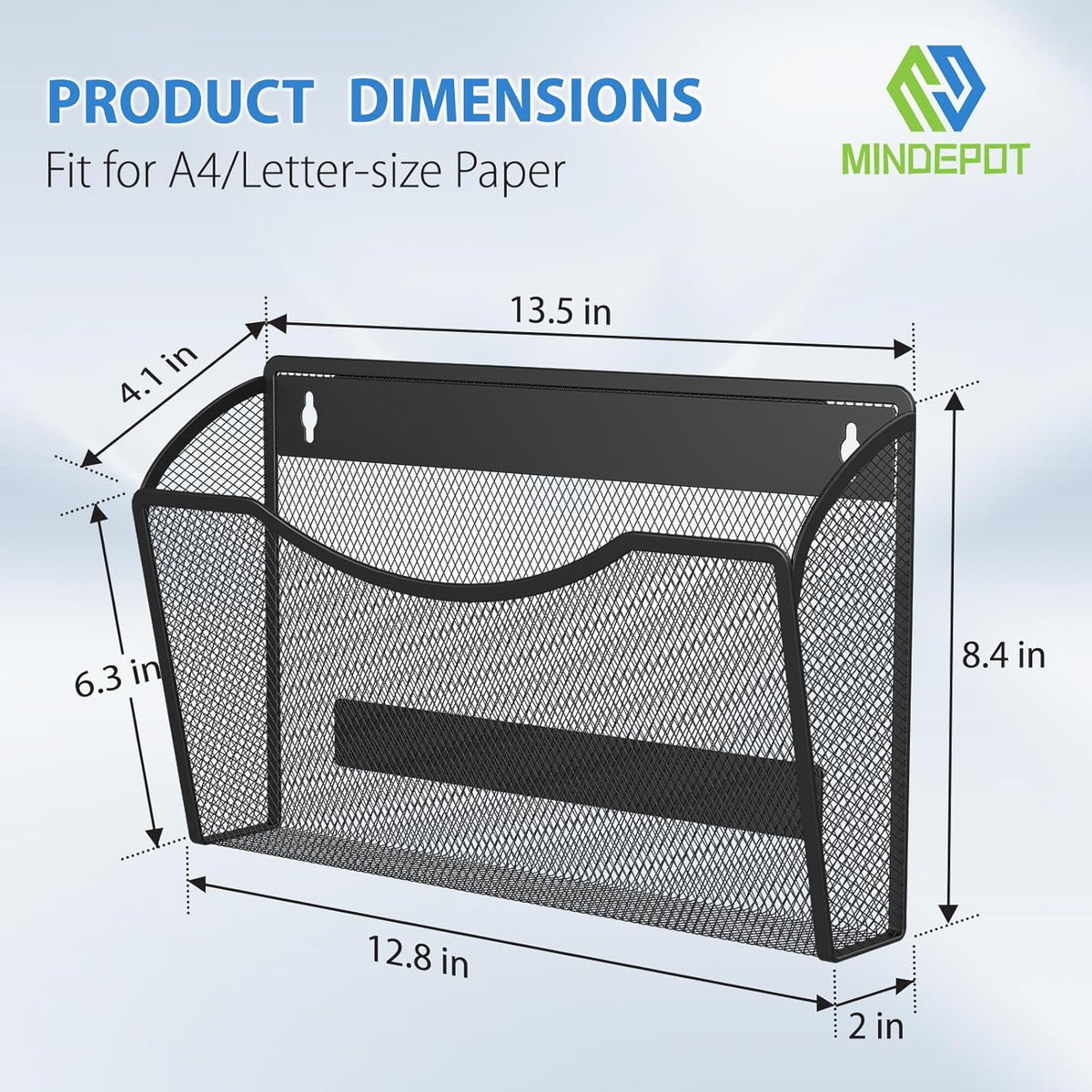 MINDEPOT Magnetic Wall File Organizer, Hanging File Holder, 3 Pack, Black | Heavy Duty Iron, Powerful Magnet, Metal