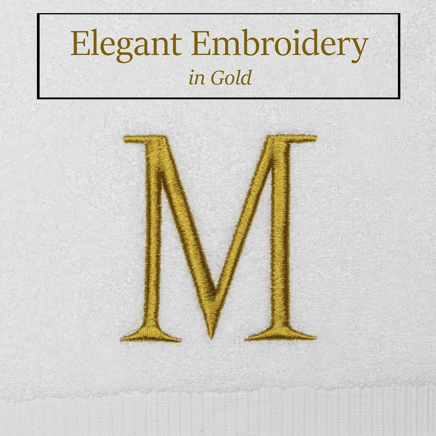 White with Gold Monogrammed Hand Towels for Bathroom - Set of 2 Letter M | Luxury Hotel Quality Initial Towels For