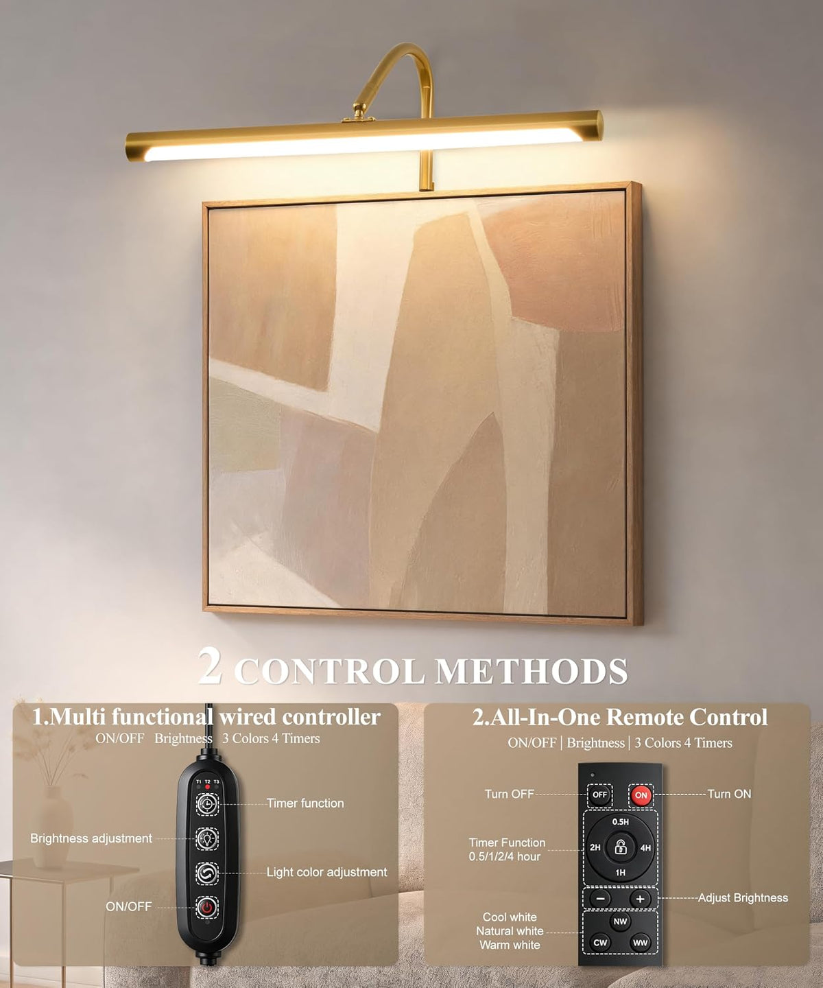 ZitoStory Plug in Picture Light for Wall, Modern Dimmable Picture Frame Lights with Remote LED Wall Art Lights for