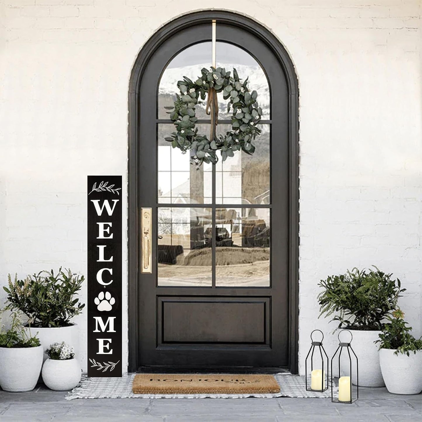 Perfnique Modern Farmhouse Lantern Decor, 15'' 13'' Set of 2 Black Metal Lantern, 2 LED 6hr Timer Flameless Candles ＆