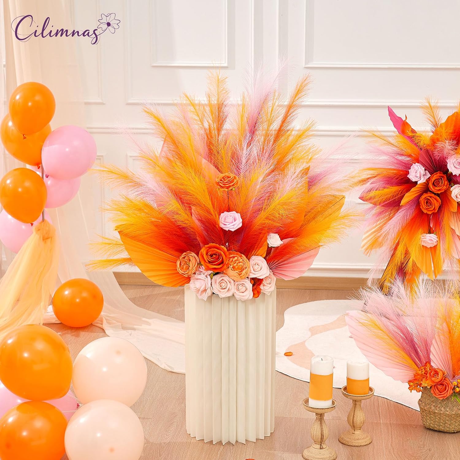Faux Pampas Grass / Orange / Set of 50