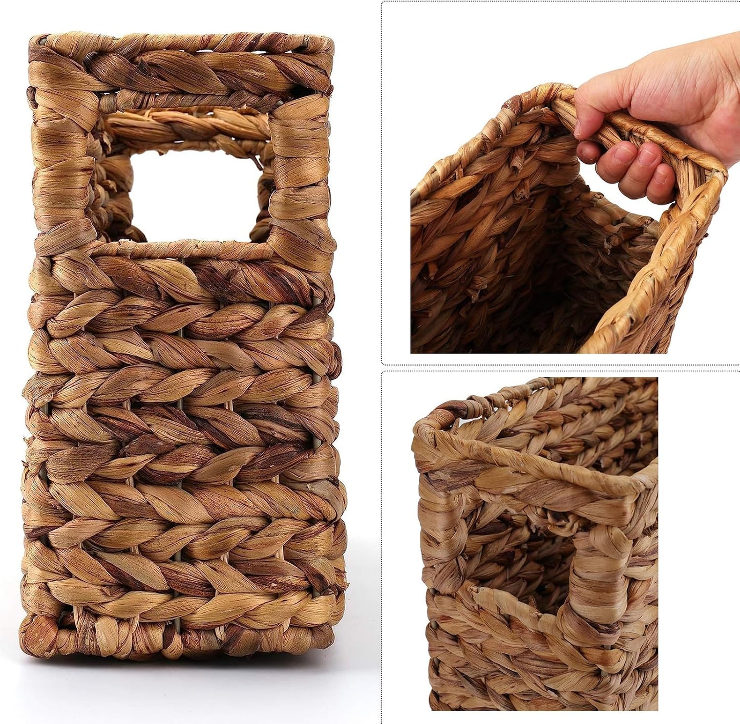 Yesland Hand-Woven Narrow Water Hyacinth Holder Wicker Basket, 15.5 x 5.5 x 9.75 Inch Decorative Magazine Storage