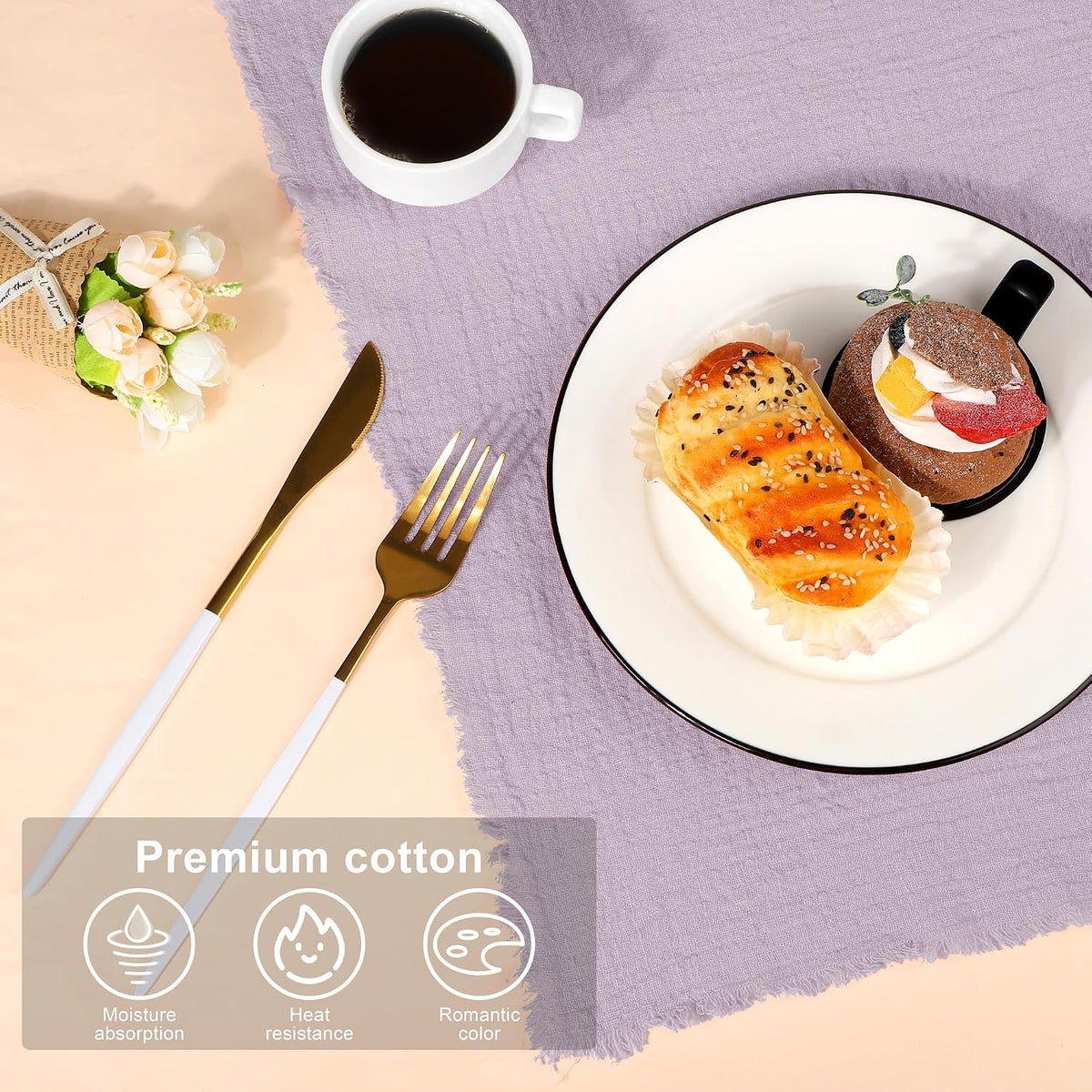 TURSTIN 24 Pieces Lavender Purple Cotton Linen Wedding Napkin Square Rustic Fringe Table Napkin for Dinners, Parties