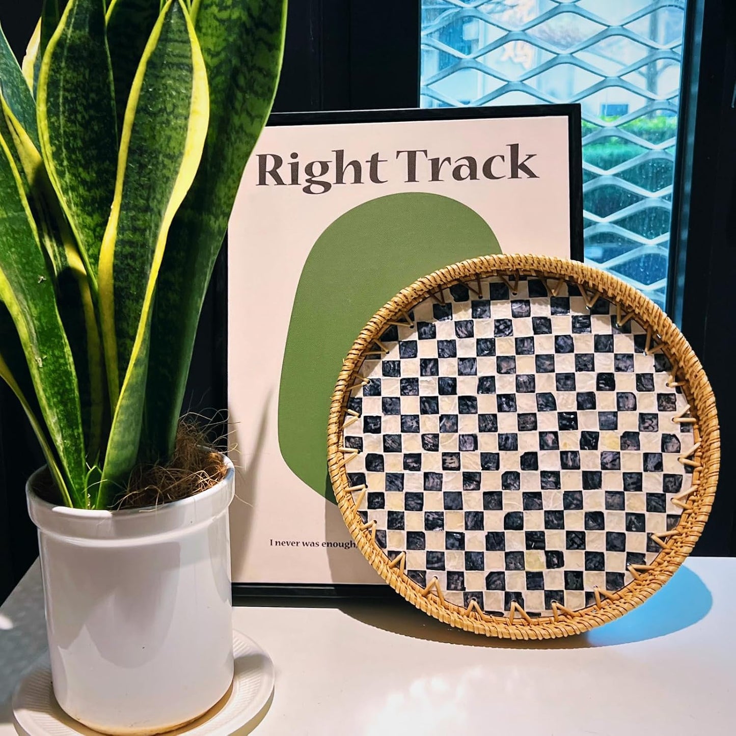 Rattan Checkered Tray / Checkerboard / 14 Inch