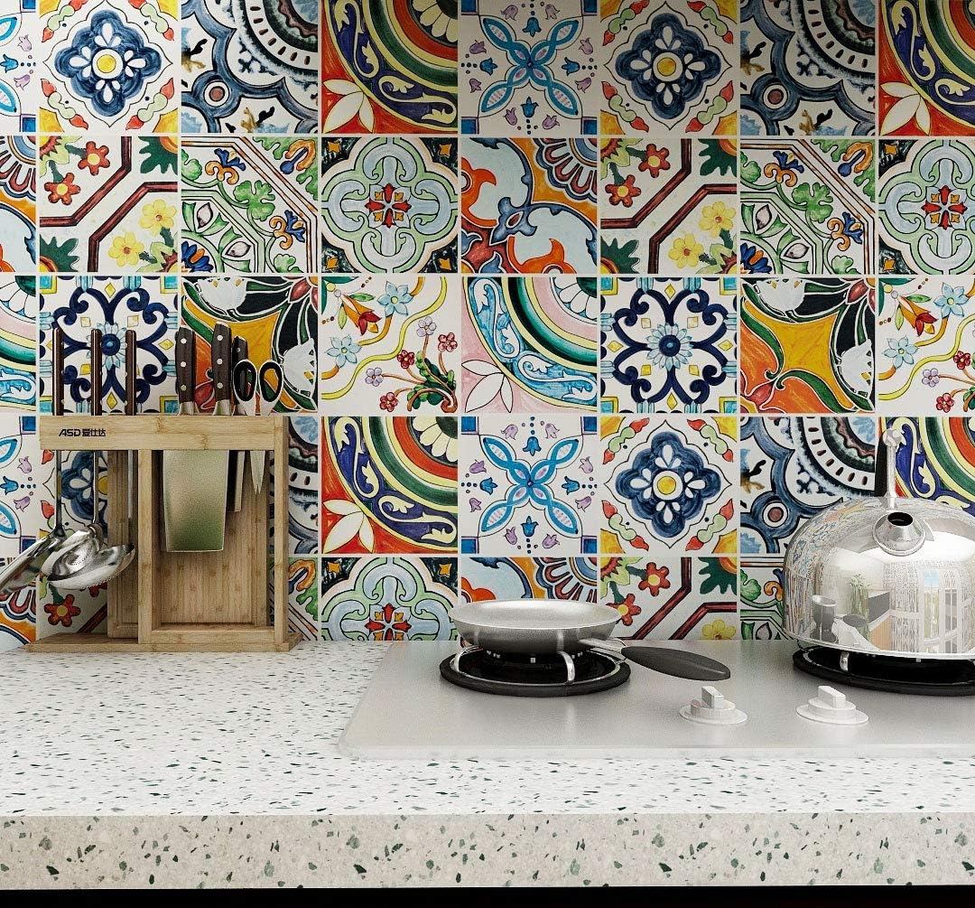 Easy Apply Just Peel and Stick Bohemian Moroccan Tile Decals "/PC / 6 x 6 / Multi