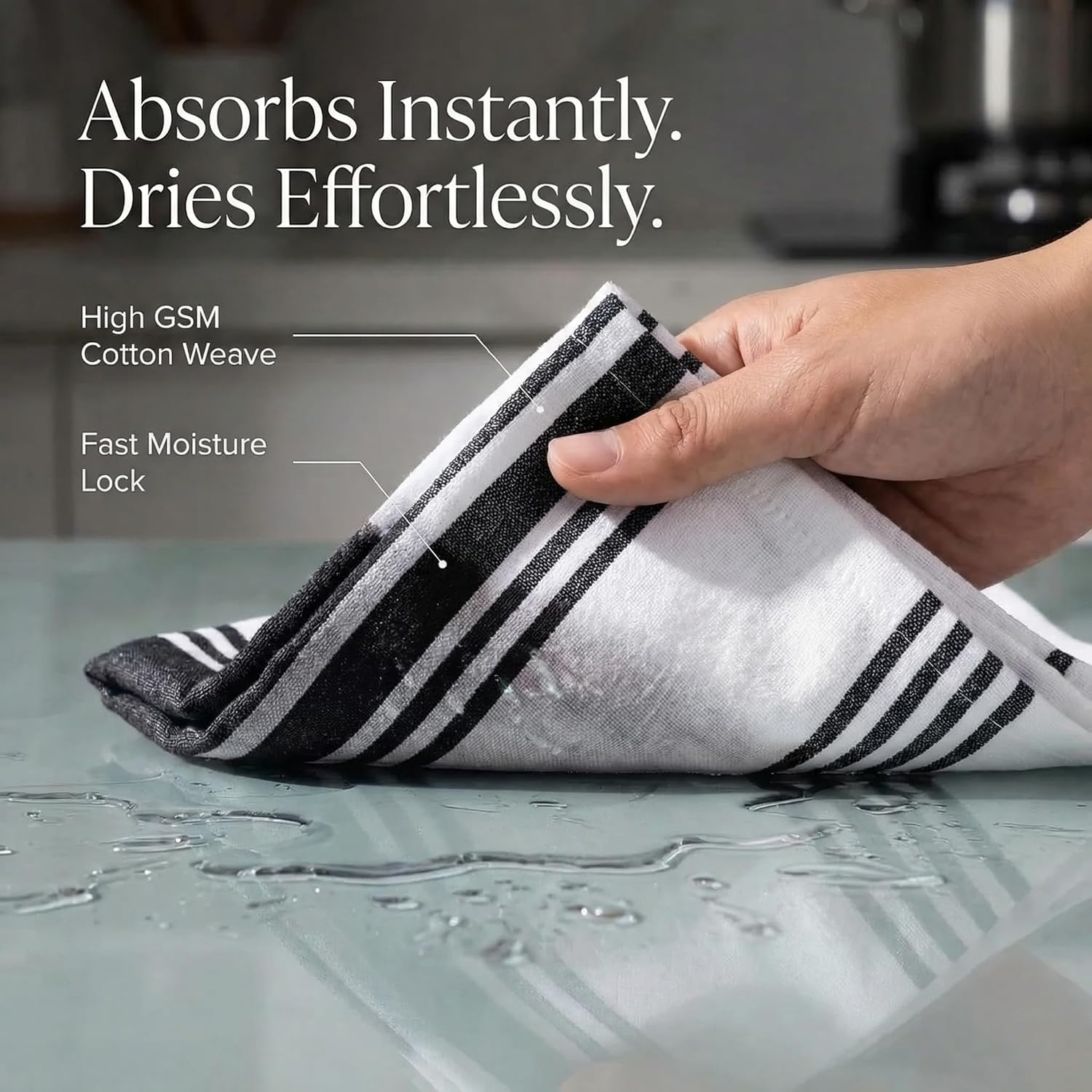 Urban Villa Kitchen Towels Cotton Dish Towels 20”x30” (Set of 6) Black