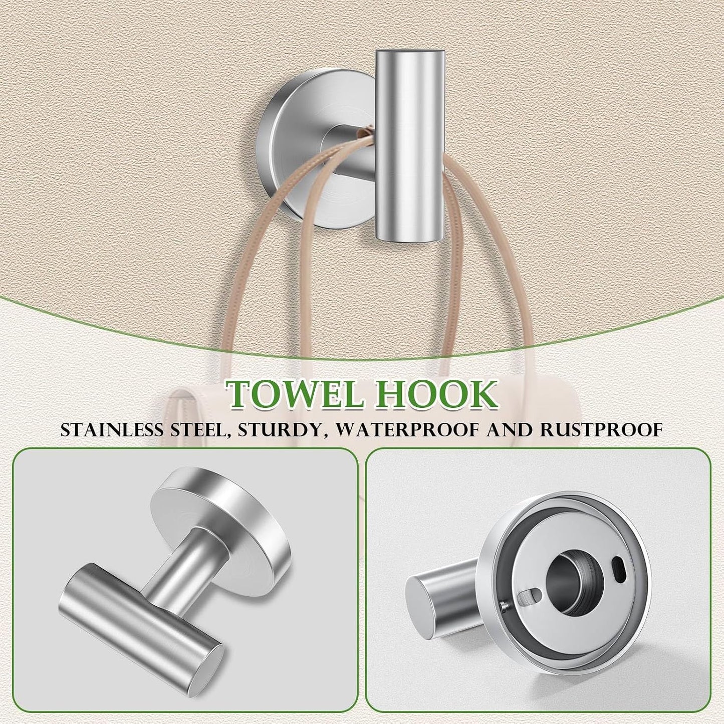 5-Piece Towel Bar Set Brushed Nickel Bathroom Hardware Set Include Towel Bar Towel Ring Paper Towel Holder Coat Hooks