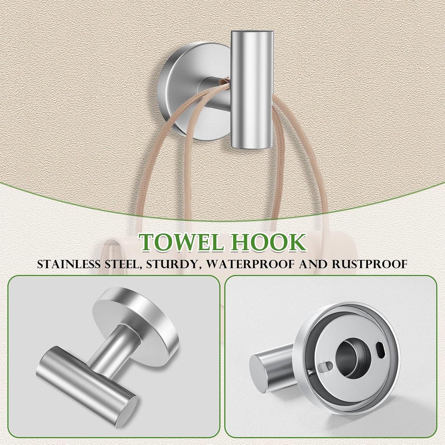 10-Piece Towel Bar Set Brushed Nickel Bathroom Hardware Accessories Set Includes 23.6in Towel Bar Round Towel Ring TP
