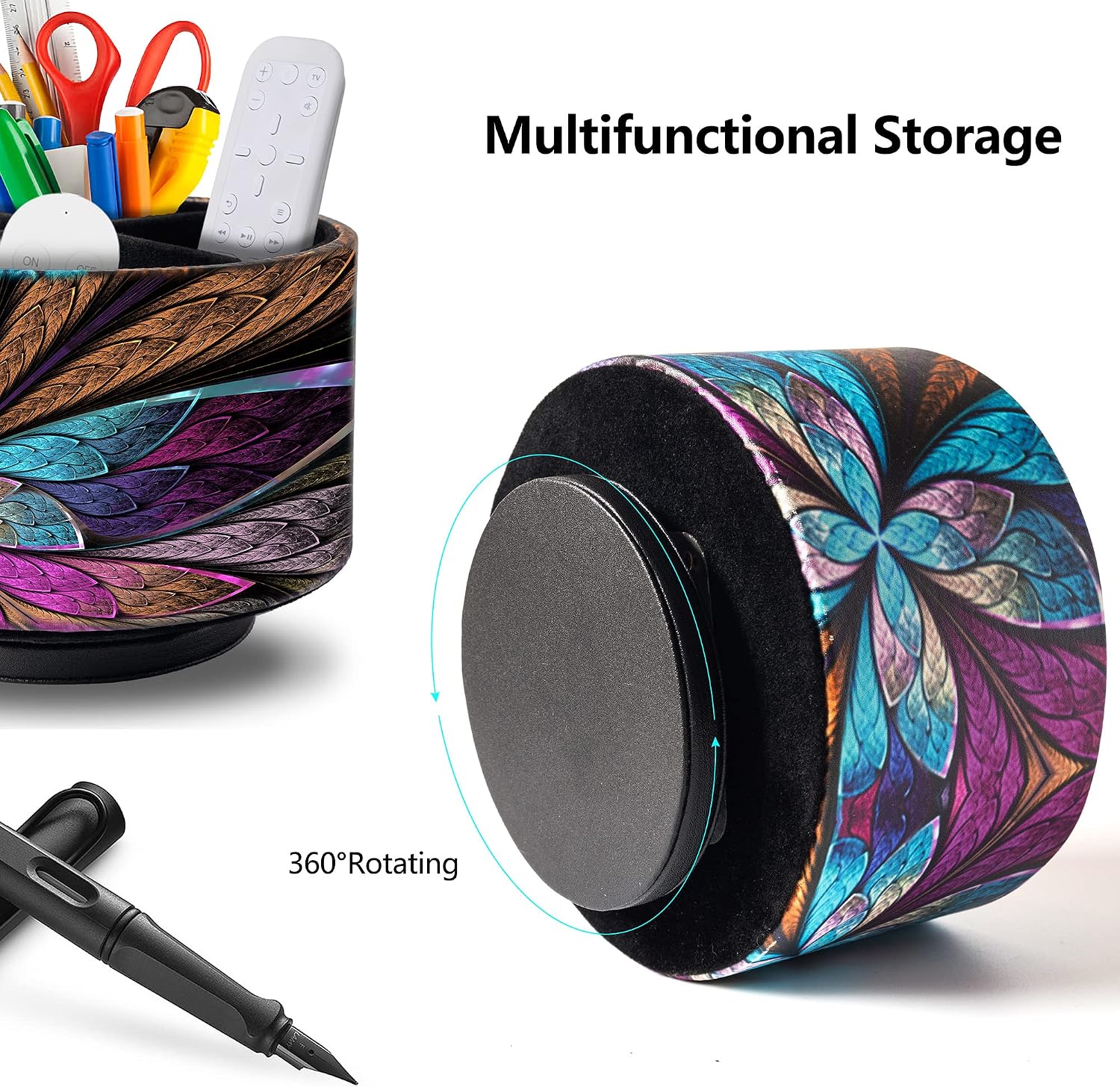 Remote Control Holder Round Leather Art Supply Organizer