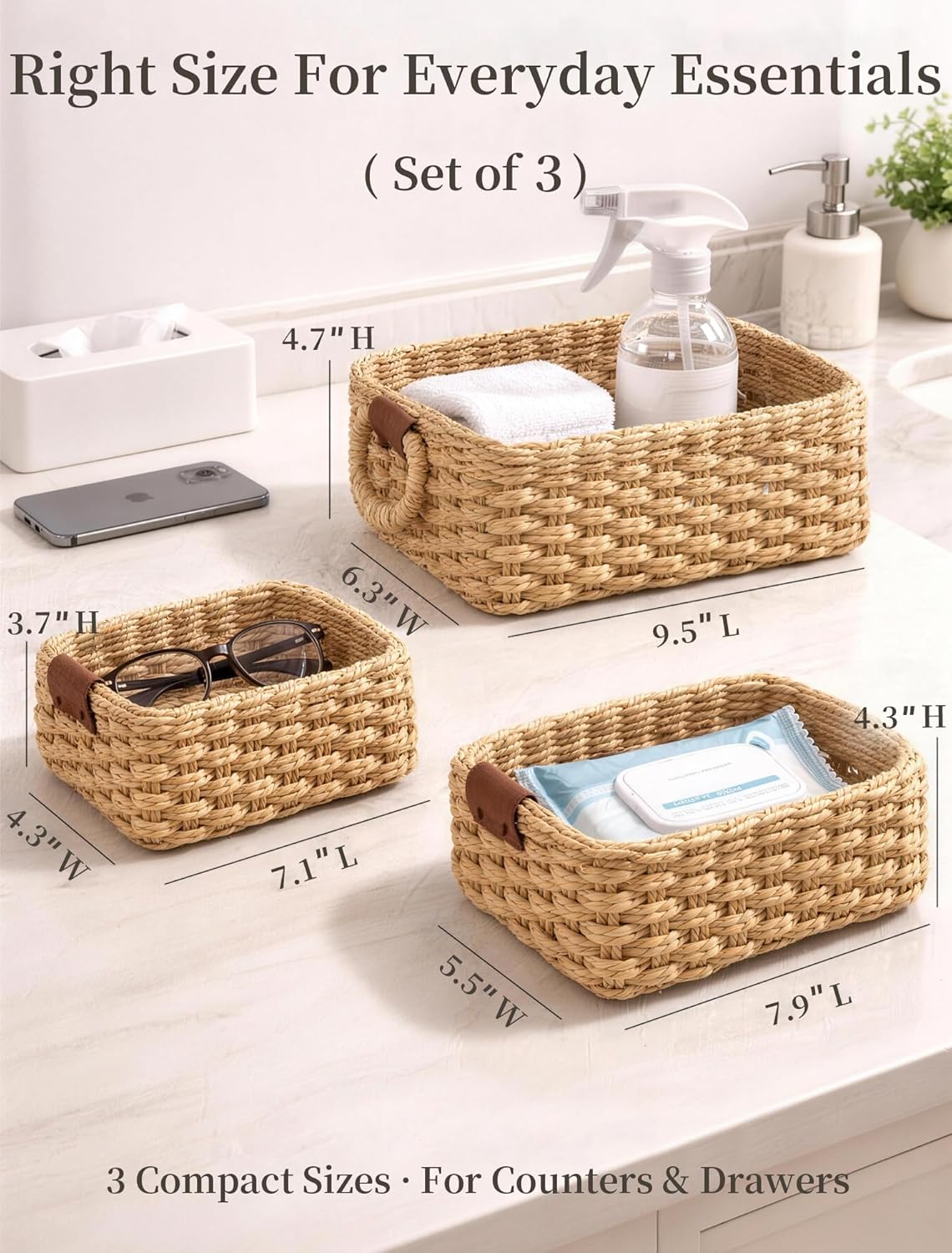 Mini wicker Basket / Brown / Set of 3