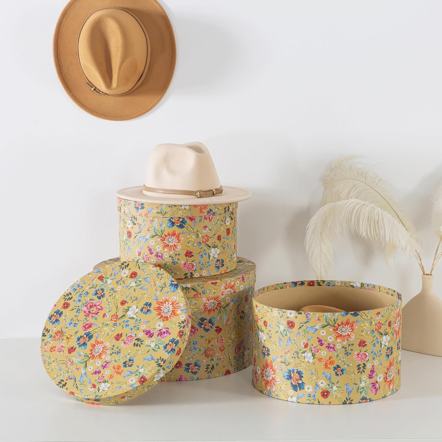 Round Hat Boxes / Botanica Bliss Gold / Set of 3
