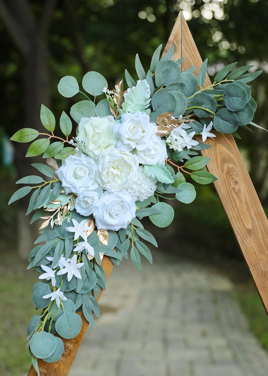 Artificial White Wedding Arch Flower Swags for Welcome Signs / White & Gold / Set of 2
