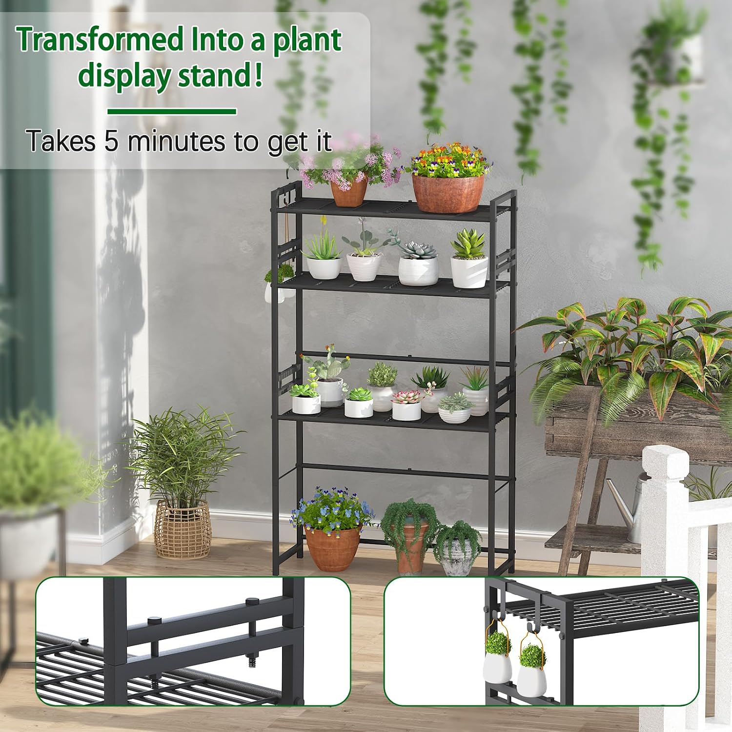Garden 4 you 3-Tier Stair Style Metal Plant Stand, Stackable Plant Shelf | 3-tier stair style,Stackable heavy-duty