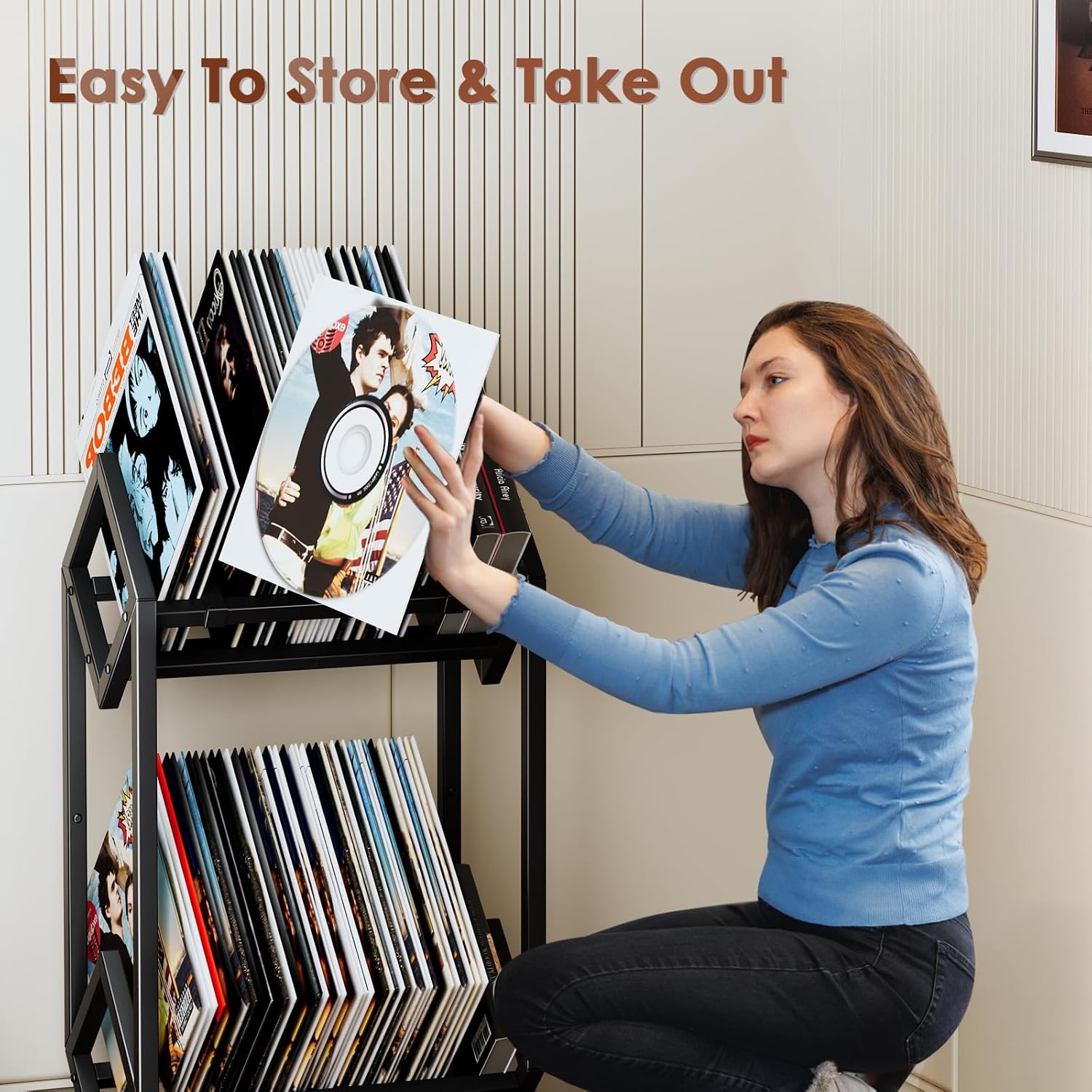 Vinyl Record Storage Rack, Record Holder 160-200 LP Storage Shelf Display Stand for Albums Books Magazines Files, Matte