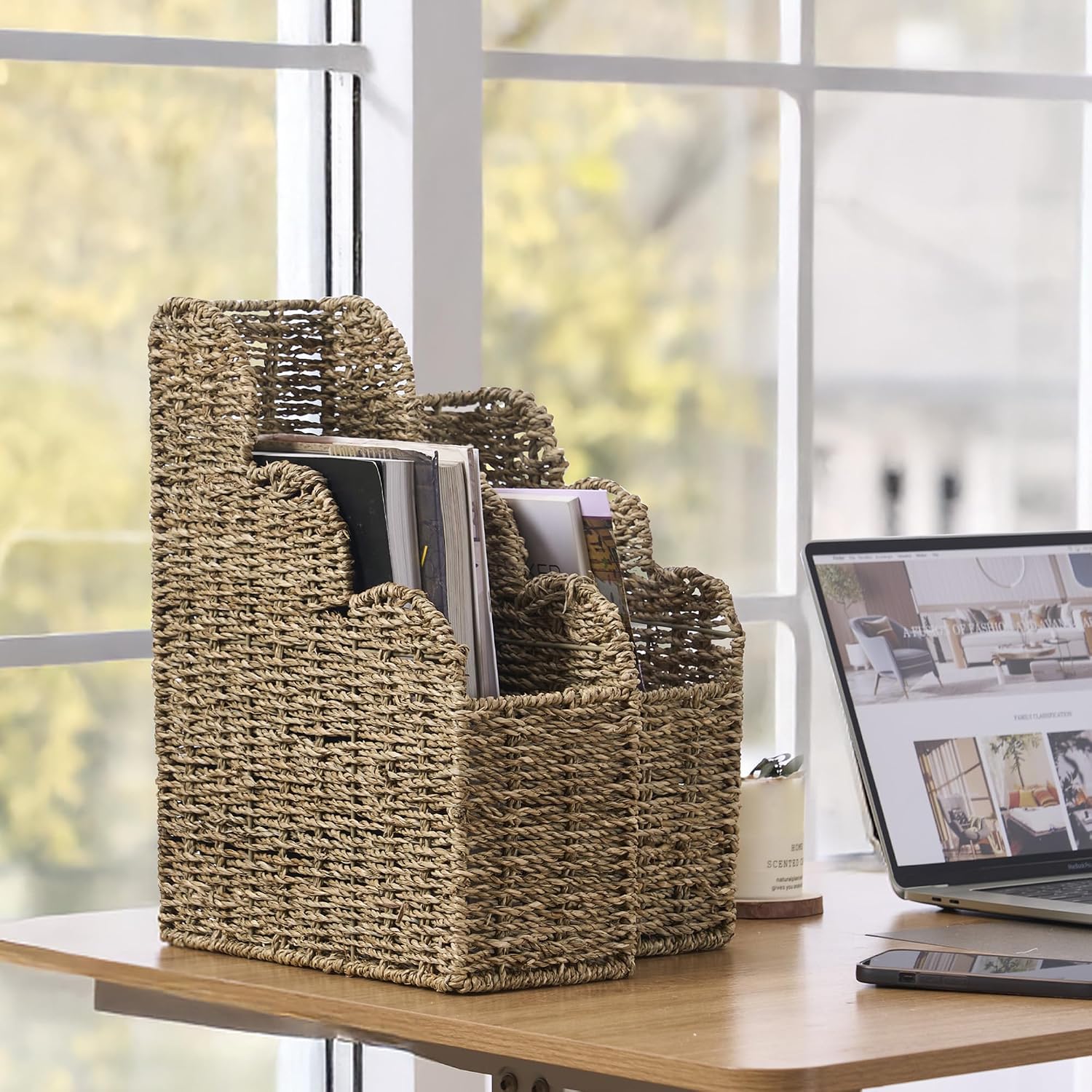 Scalloped Magazine Holder / Seagrass / Natural / Set of 2
