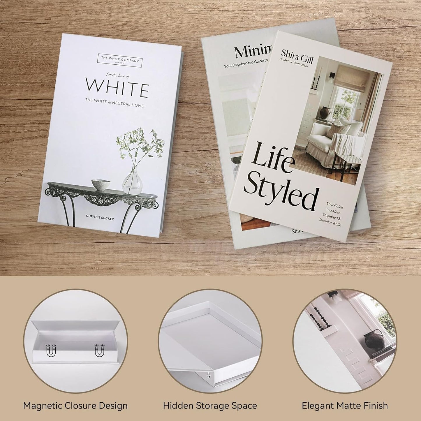 Large Faux Book Boxes / Gentle Glow | Ivory Blend / Set of 3