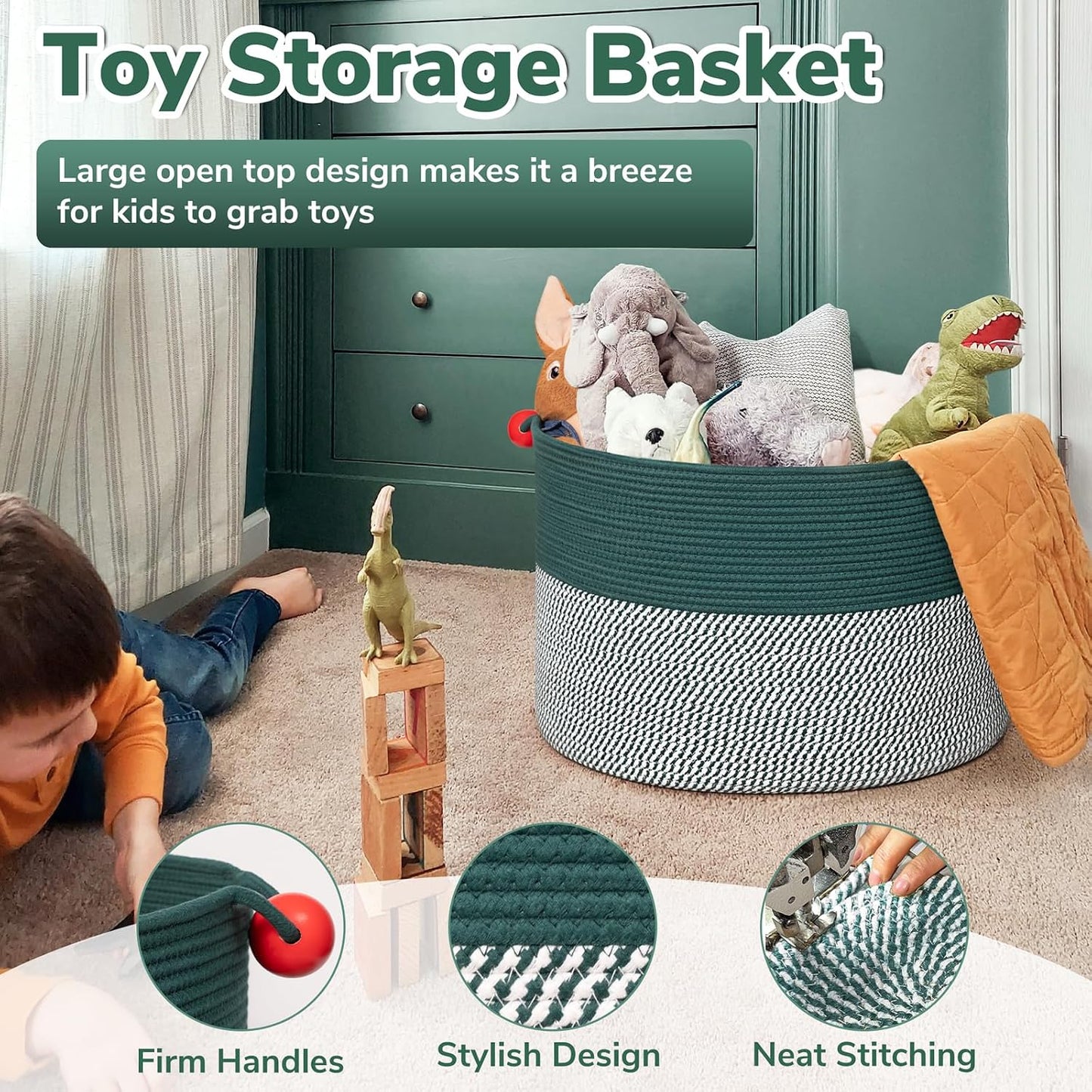 Large Storage Basket / Green / 21.7 x 21.7 x 13.8