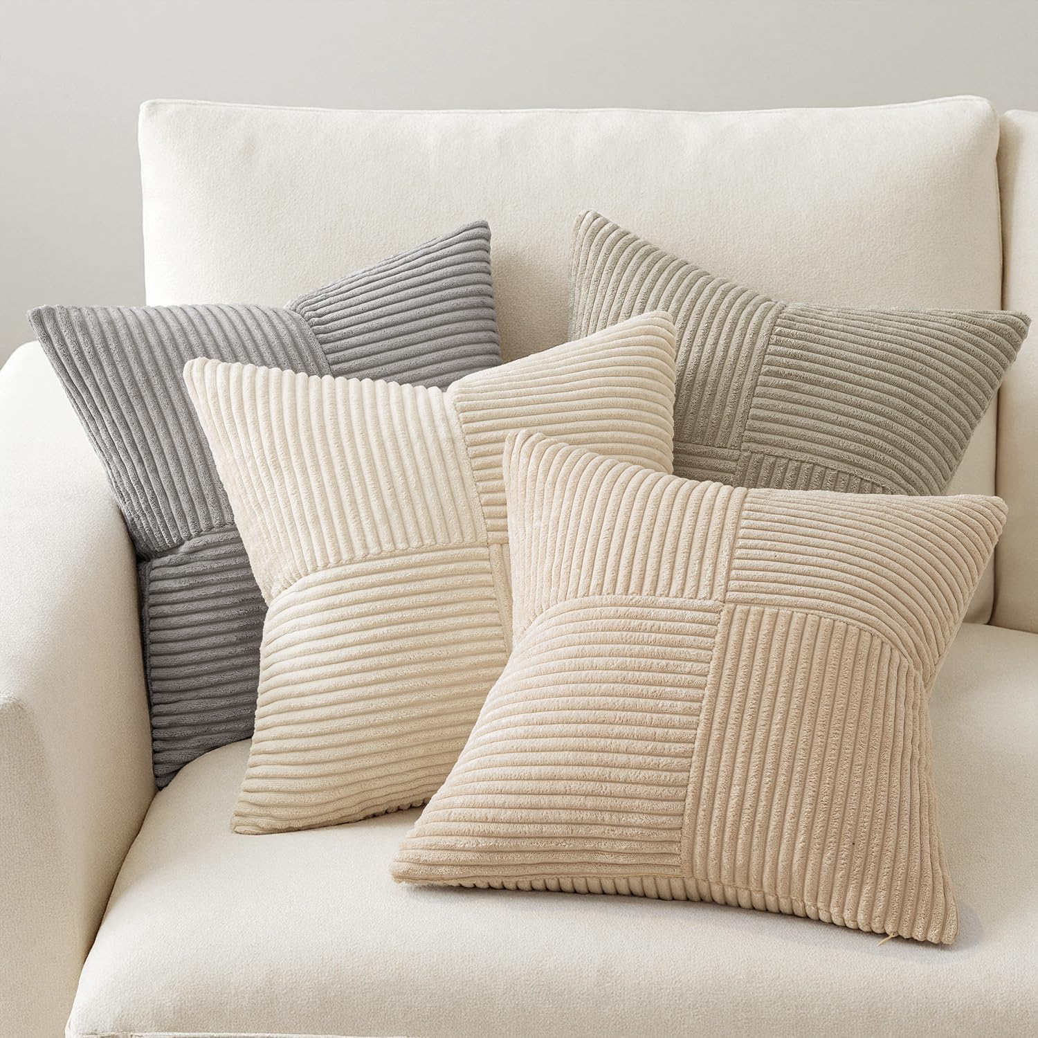 Decorative Throw Pillow Covers for Livingroom Couch Sofa Modern / 18 x 18 / Neutral / Set of 4