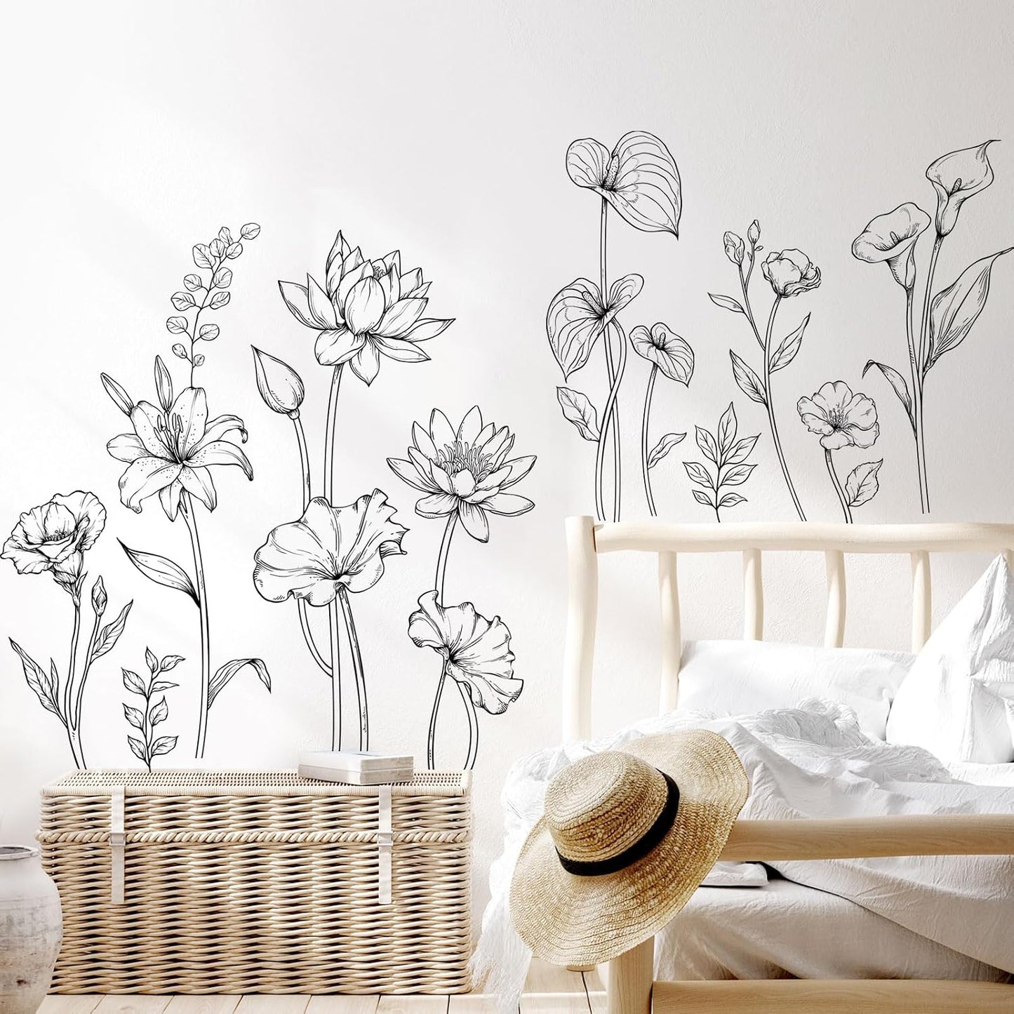 Large and White Flower Wall Decals Simple Modern Minimalist Garden / XL- Garden Flower Set / Black