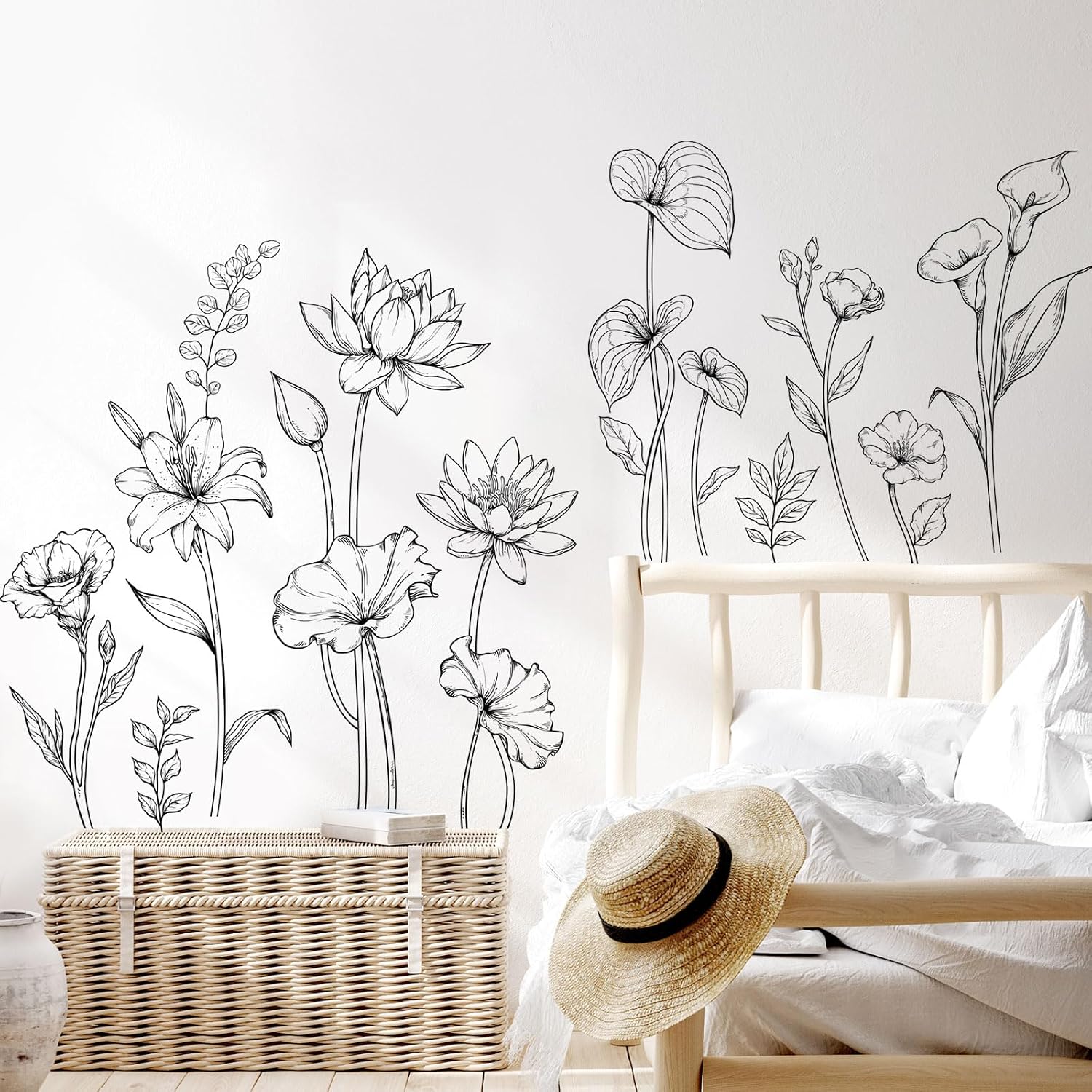 Large and White Flower Wall Decals Simple Modern Minimalist Garden / XL- Garden Flower Set / Black