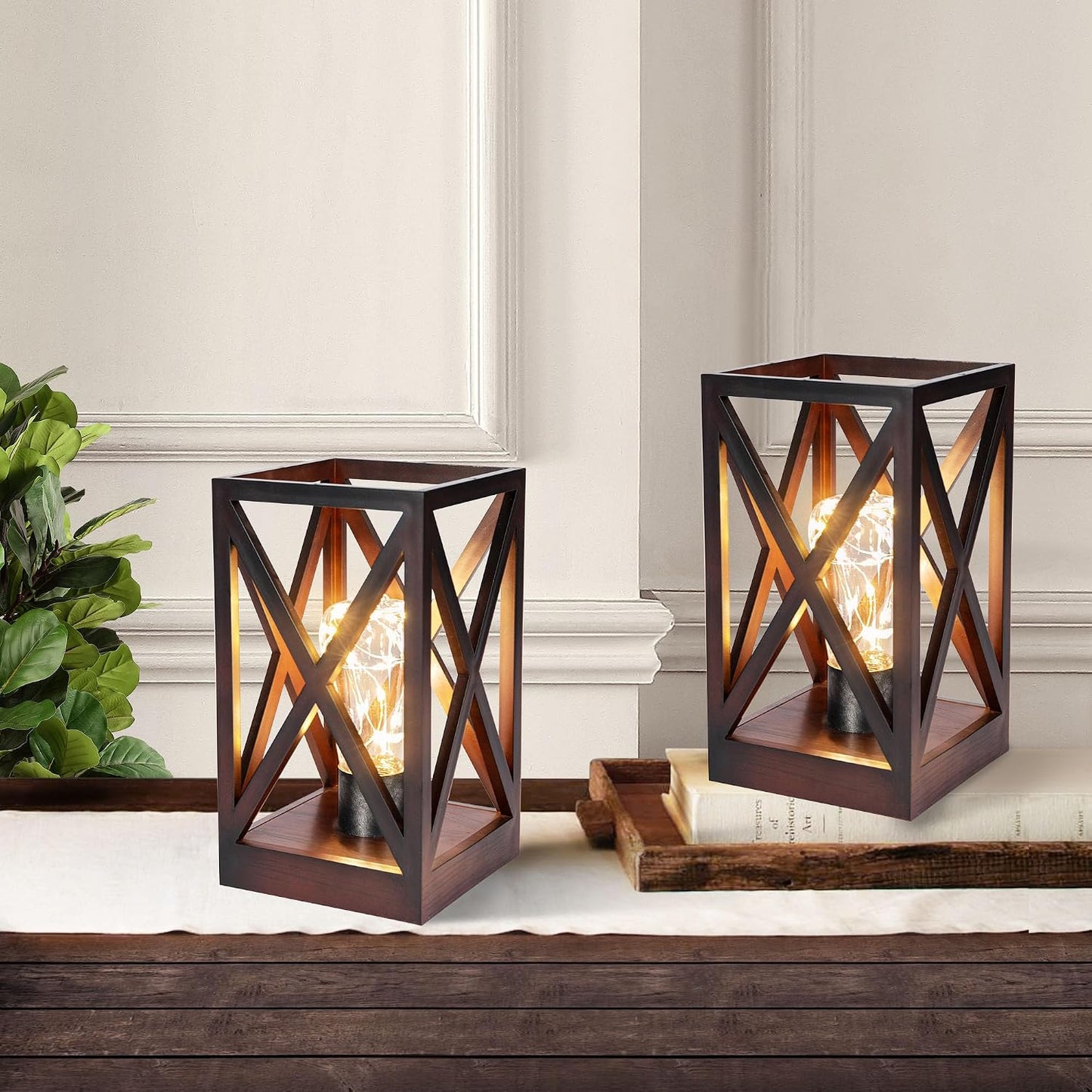 WINGBO 2 Pack Retro Battery Powered Table Lamps, Battery Operated Cordless Lamp Set, Portable Nightlight Decorative