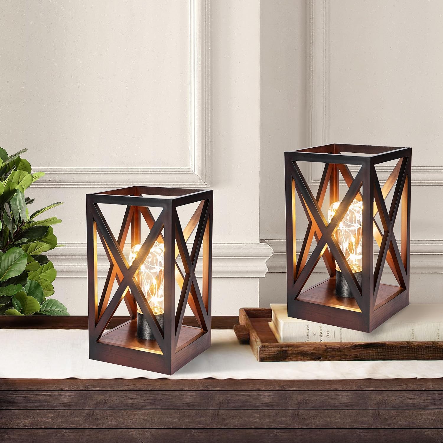 WINGBO 2 Pack Retro Battery Powered Table Lamps, Battery Operated Cordless Lamp Set, Portable Nightlight Decorative