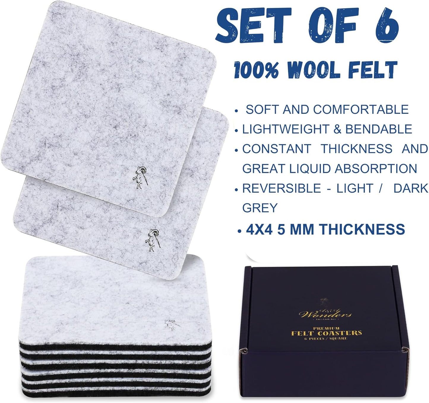 Two-Tone Reversible / Light Gray/dark Gray / Square / Set of 6