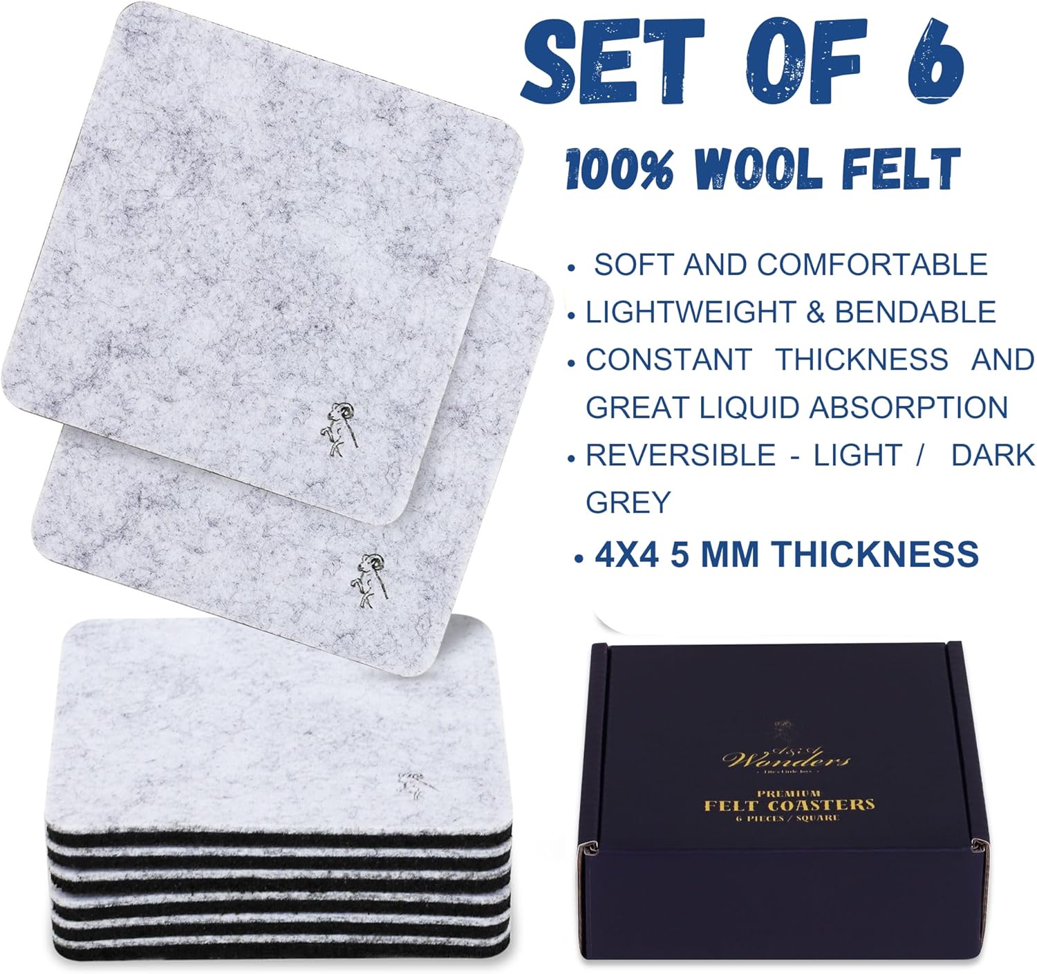 Two-Tone Reversible / Light Gray/dark Gray / Square / Set of 6