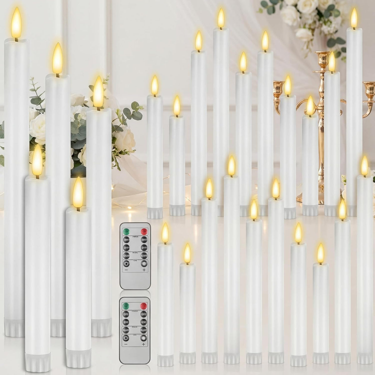 2 Pack Christmas Tree Candles - Real Wax Flameless Taper Candles, 9.7in Green Candlesticks for Home Table Metal Xmas Holiday Indoor Decorations Gifts