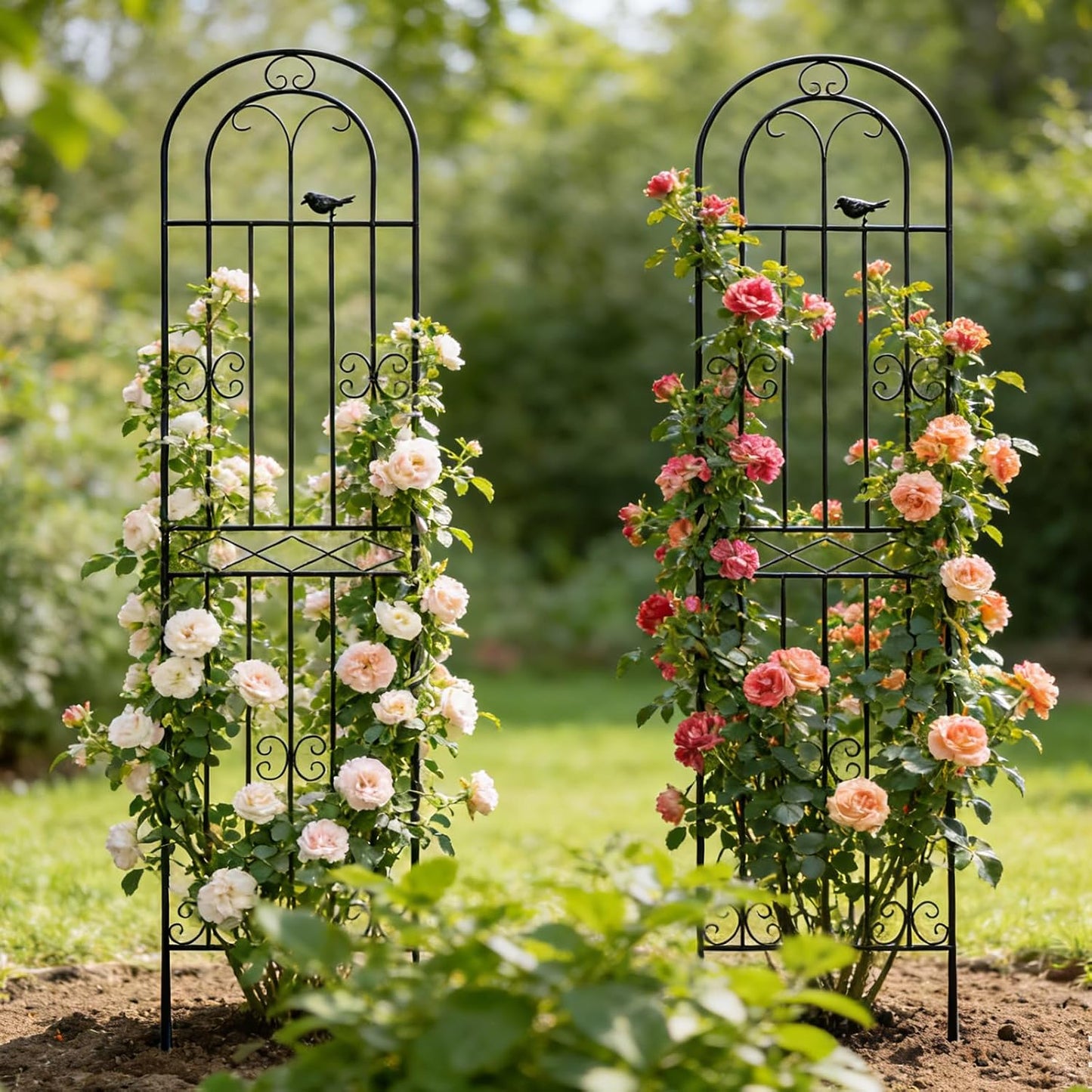 2 Pack 86.7" H x 19.7" W Metal Garden Trellis with Black Coating, Wire Lattice Grid Panel for Climbing Plants Outdoor