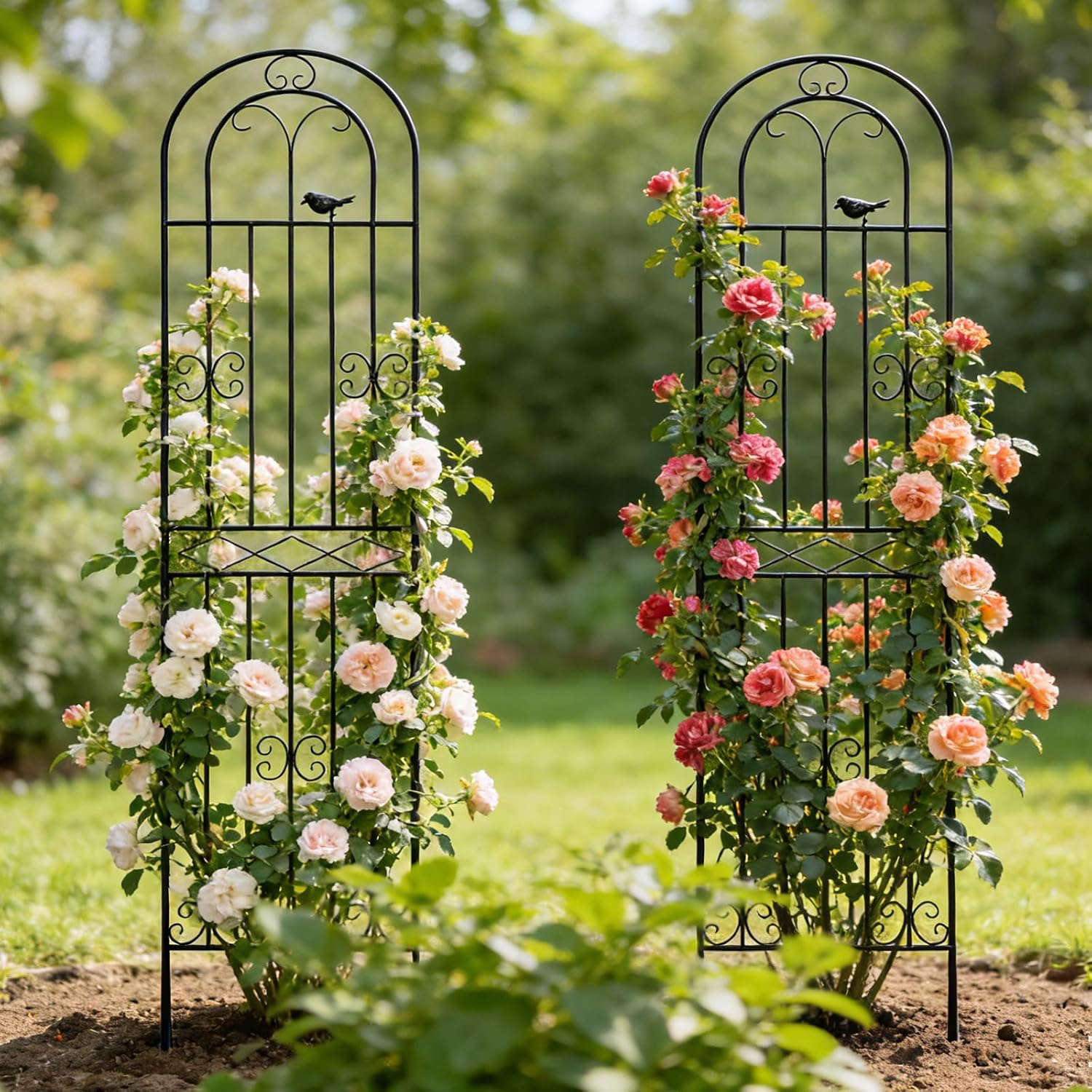 2 Pack 86.7" H x 19.7" W Metal Garden Trellis with Black Coating, Wire Lattice Grid Panel for Climbing Plants Outdoor