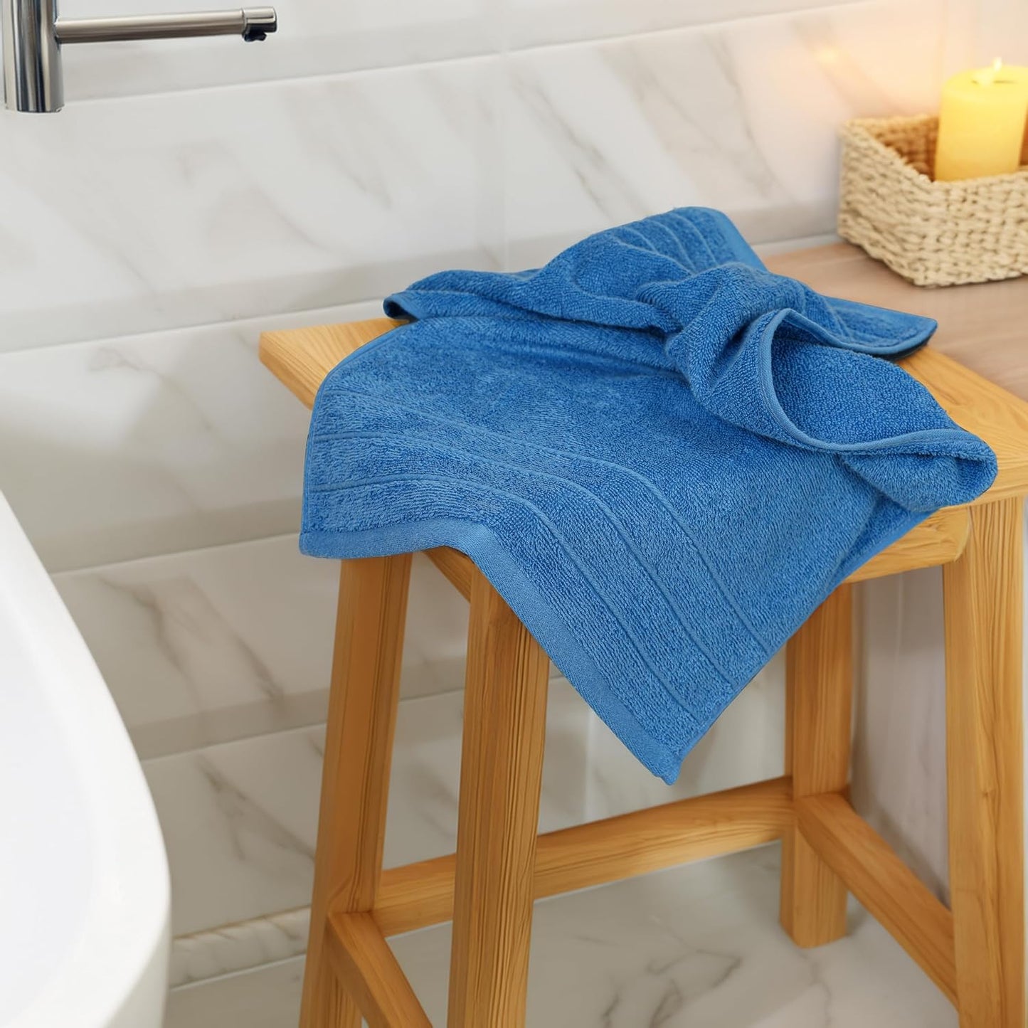 6 Piece Hand Towels Set 16 x 28 Inches, Blue | 100% Cotton, Lighter Weight, Quick to Dry, 16 x 28 Inches, Super Soft &