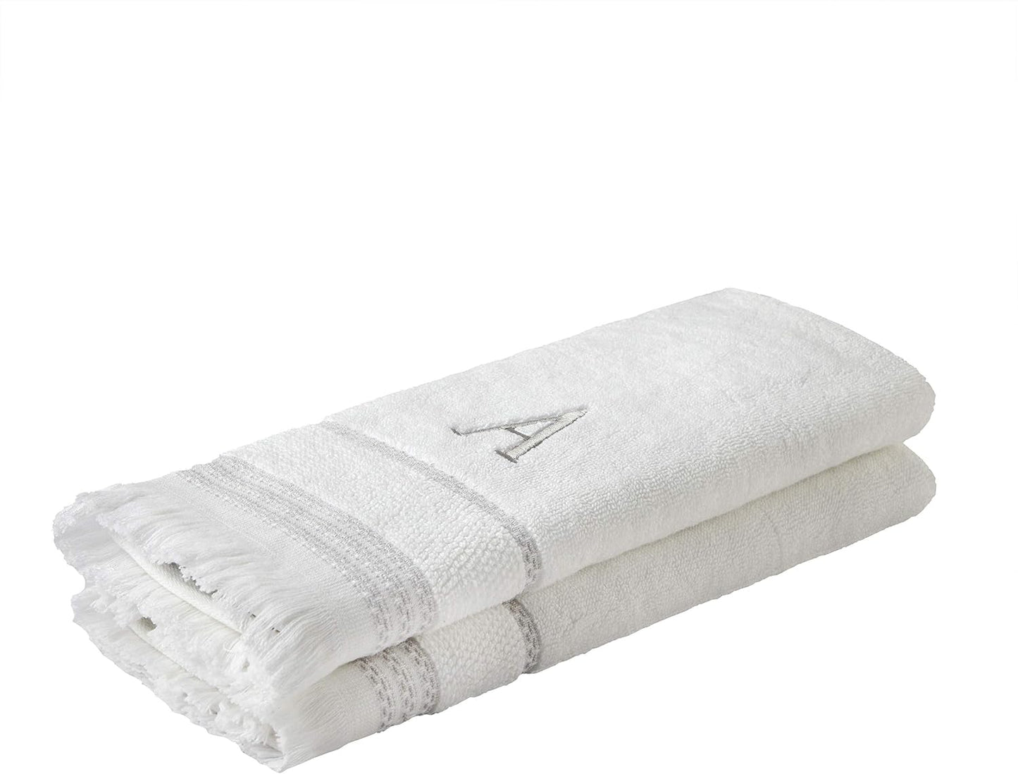 SKL Home Casual Monogram Hand Towel Set-2pc, Embroidered A, White | Available in letters A-Z. Personalized style for